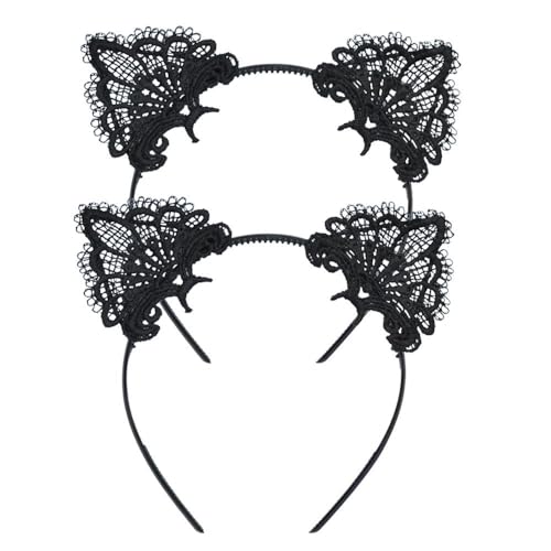 DRESHOW Lace Cat Ears Headband for Women & Girls - 2 Pack Hair Hoop Accessories for Cosplay, Halloween Parties, Anime Conventions & Cute Outfits