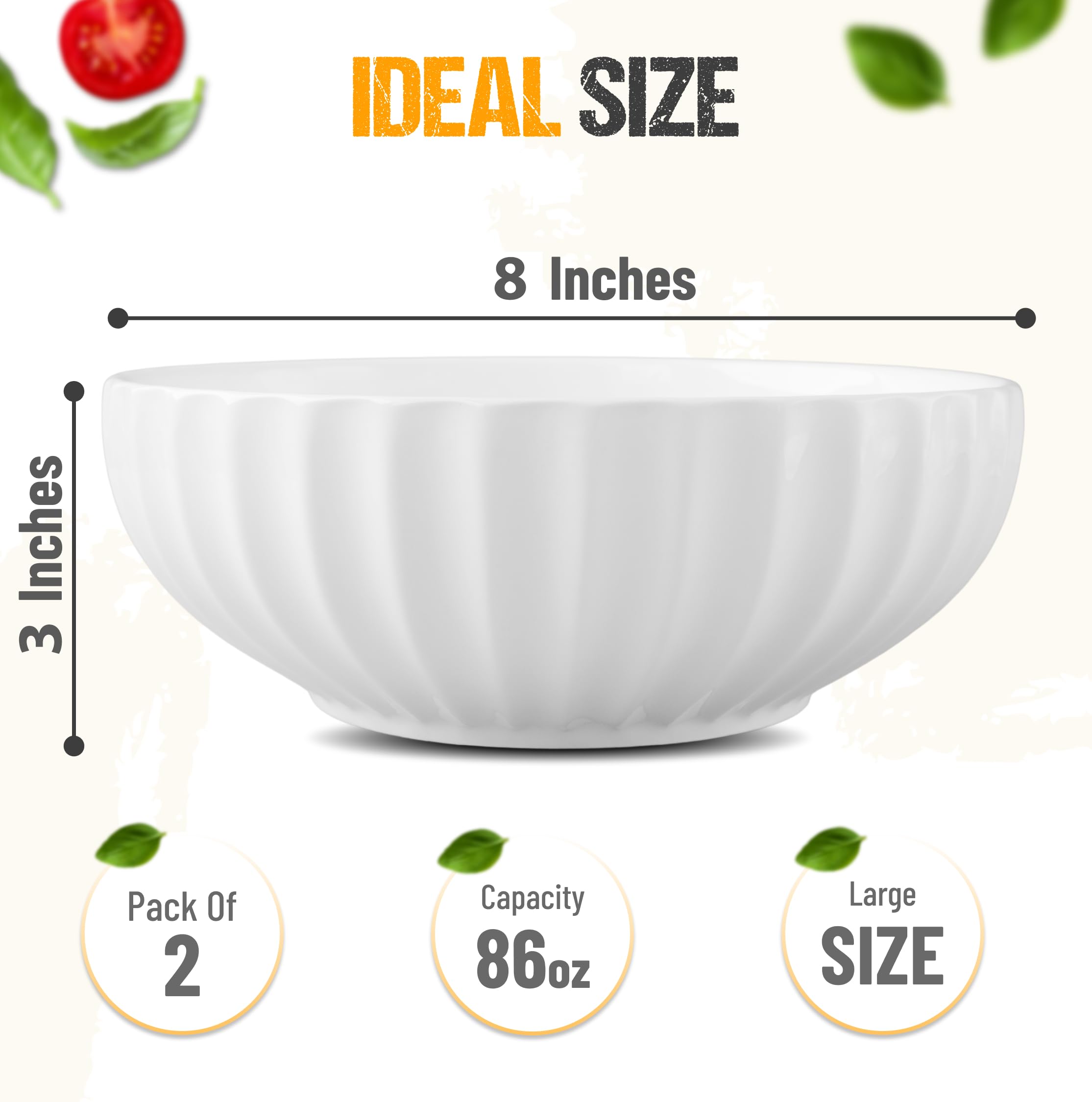 Premium White Ceramic Serving Bowls Set - Large Salad Bowls for Entertaining, Pasta, Fruit & Soup | Extra Large Serving Dishes for Dining & Parties | Elegant Tableware for Restaurants, Family Gatherings & Buffets