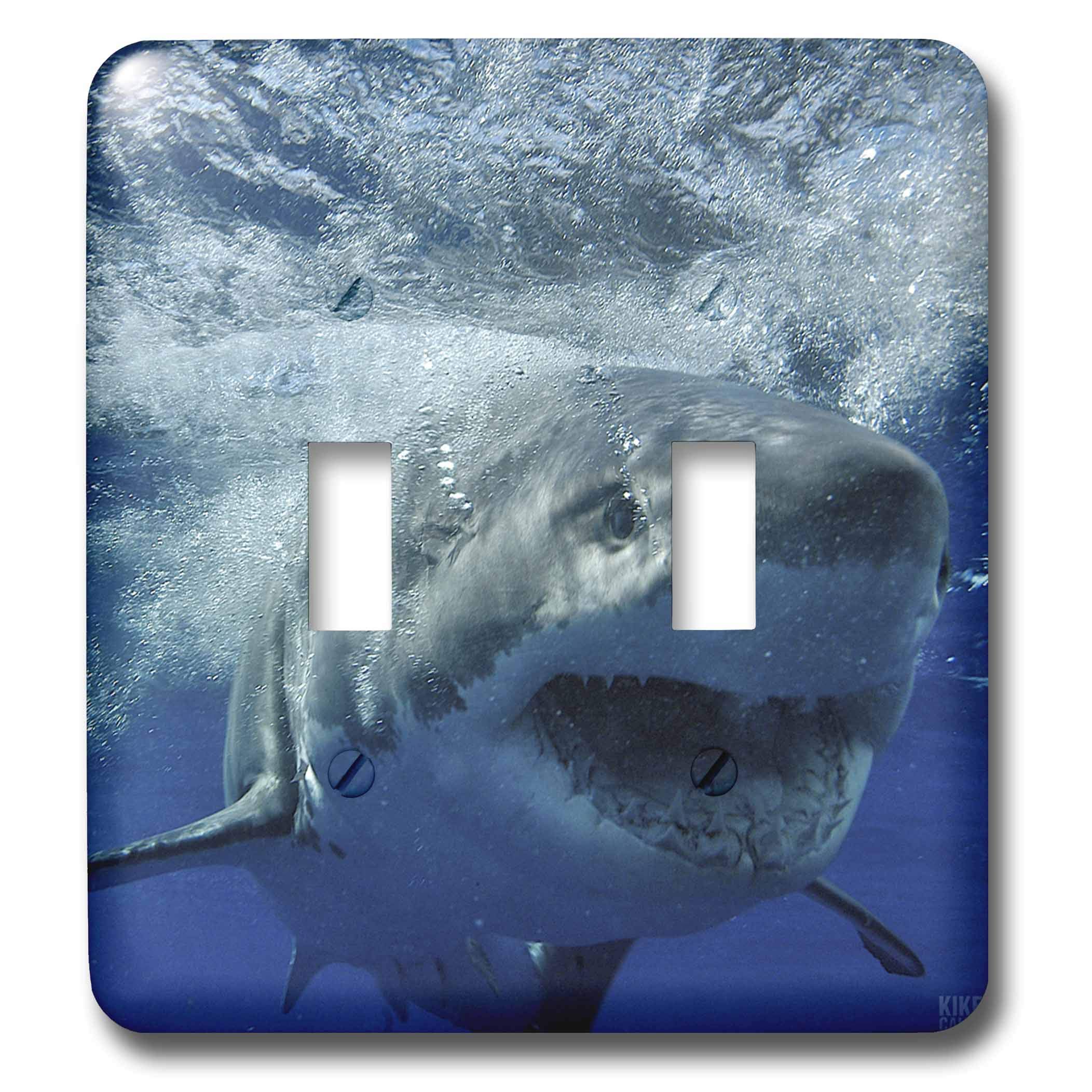 3D Rose Great White Shark Double Toggle Switch Cover - Decorative Rocker Switch Plate for Bedroom, Kitchen, Bathroom, Office - Unique Home Decor Accessory