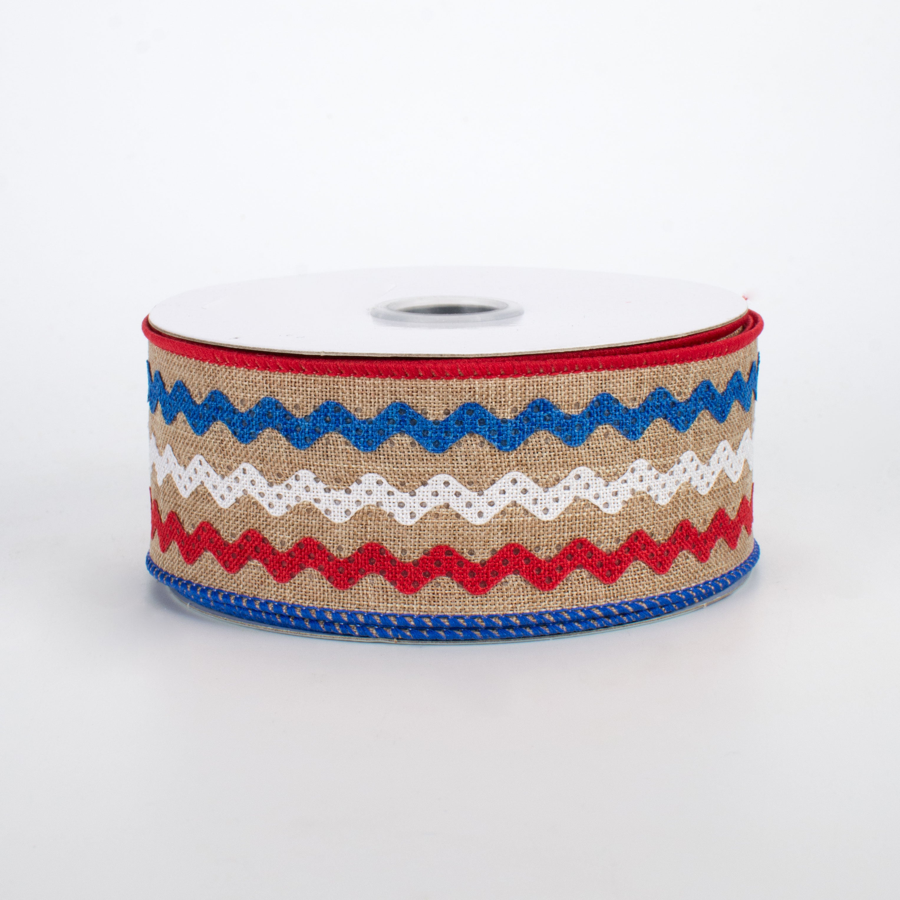 1.5 Inch Tan & Red White Blue Ric Rac Ribbon - 10 Yards for DIY Crafts, Sewing, and Holiday Decorations