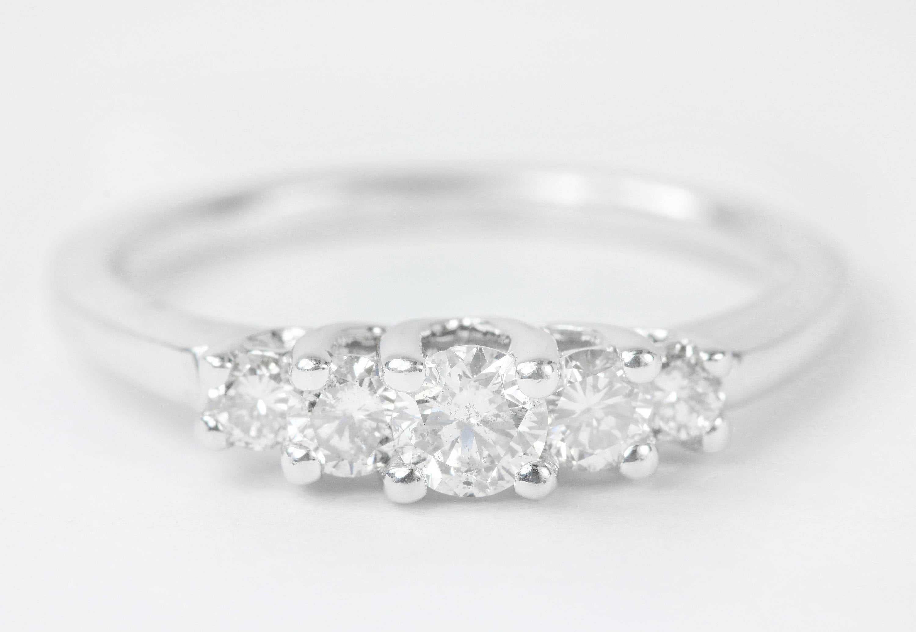 0.70tcw Five Stone Diamond Wedding Band 14K White Gold - Elegant Stackable Ring for Women, Perfect for Bridal Sets, Anniversary Gifts & Everyday Wear