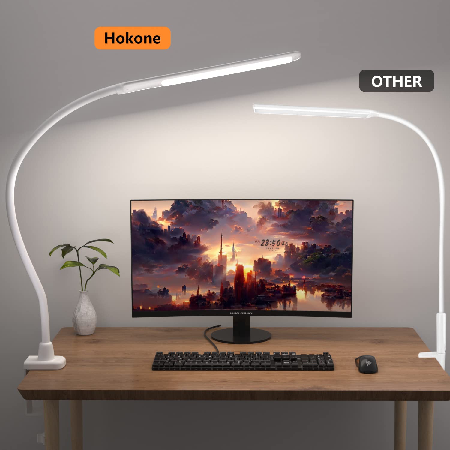 Hokone 10W LED Desk Lamp with Clamp - Dimmable Touch Control for Office & Study