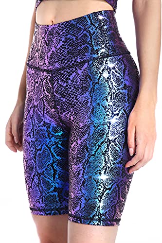 DOP DOVPOD Women's High Waist Yoga Shorts with Pockets - Shiny Compression Workout Shorts for Running, Volleyball & Tummy Control - Perfect for Gym, Fitness & Active Lifestyle