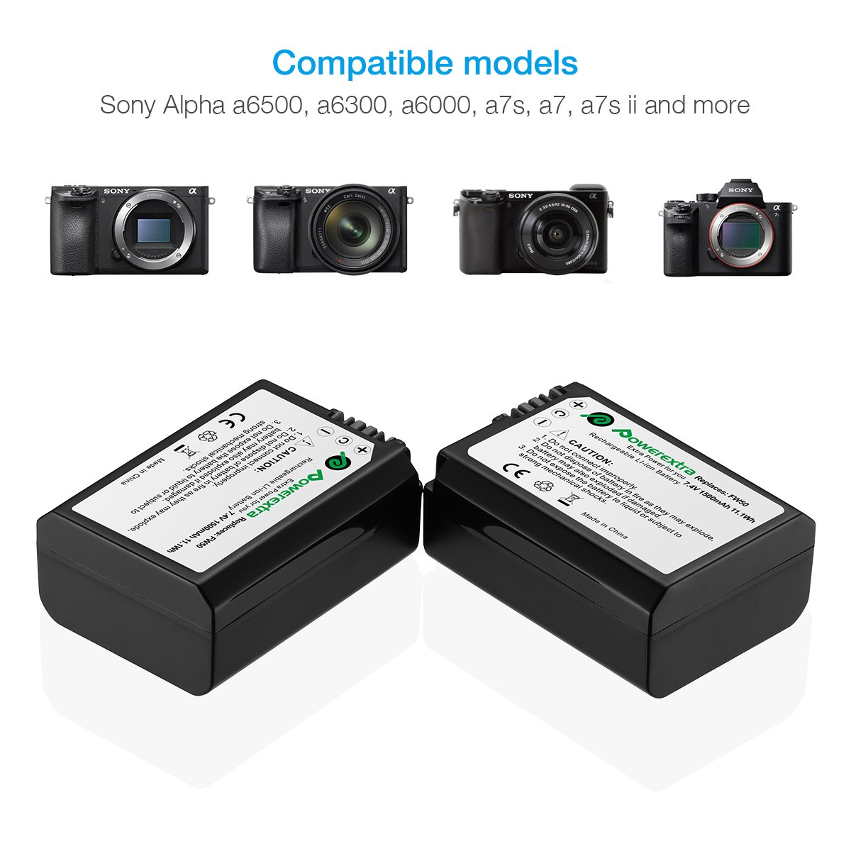 Powerextra 2-Pack NP-FW50 Replacement Batteries with Smart LCD Dual USB Charger for Sony Alpha a6500 a6300 a6000 a7 a7s a5100 a5000 a7r a7 II - Perfect for Travel Photography & Vlogging Accessories