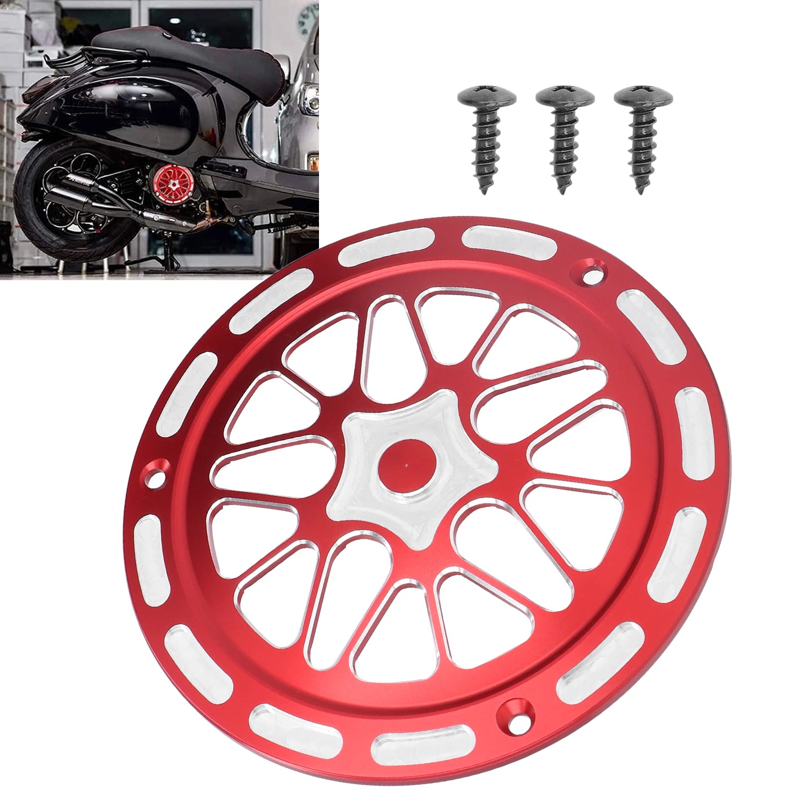 Acouto Aluminum Alloy Motorcycle Engine Fan Guard Cover for Vespa Sprint Primavera 150 (2013-2021) - Red Replacement Engine Protector | Durable Protection for Scooter Engine | Perfect for Urban Commuting & Long Rides