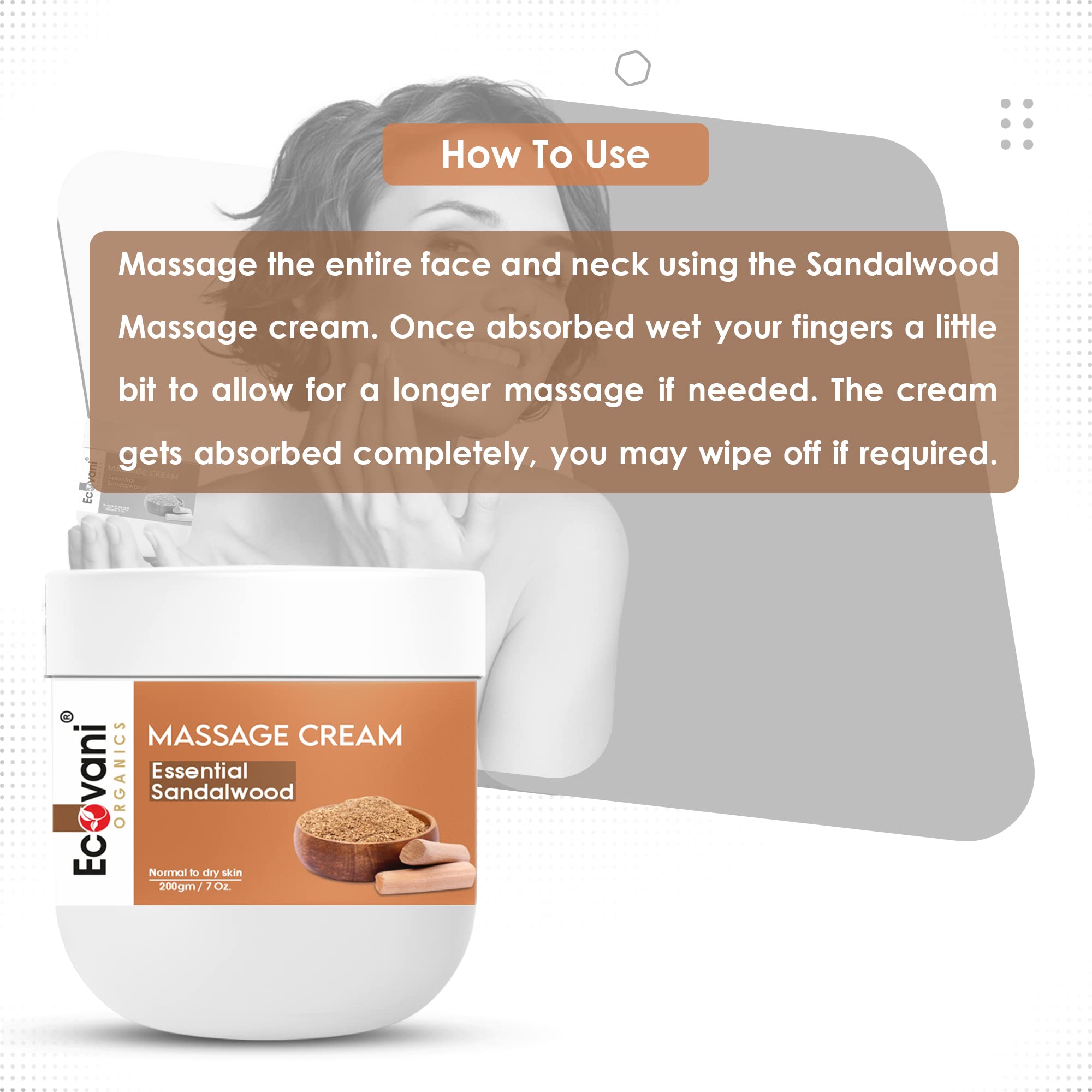 Premium Sandalwood Massage Cream with Sesame Oil, Aloe Vera & Shea Butter - 200g for Healthy, Nourished & Brighter Skin - Ideal for Relaxing Massage, Spa Treatments & Daily Skincare Routine