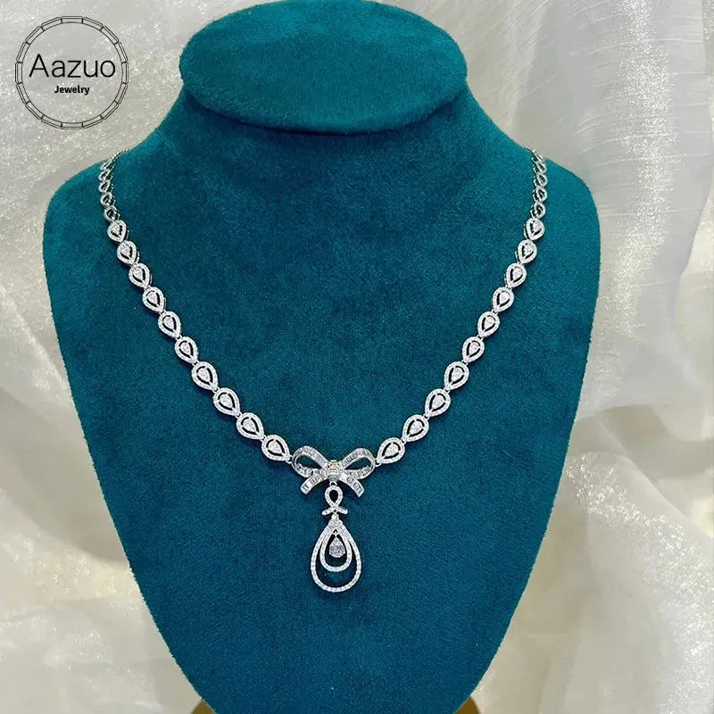 18K White Gold Real Diamond Bowknot Necklace - 2.3ct Luxury Pendant for Women, Elegant Party Jewelry Gift | Perfect for Anniversaries, Weddings & Special Occasions