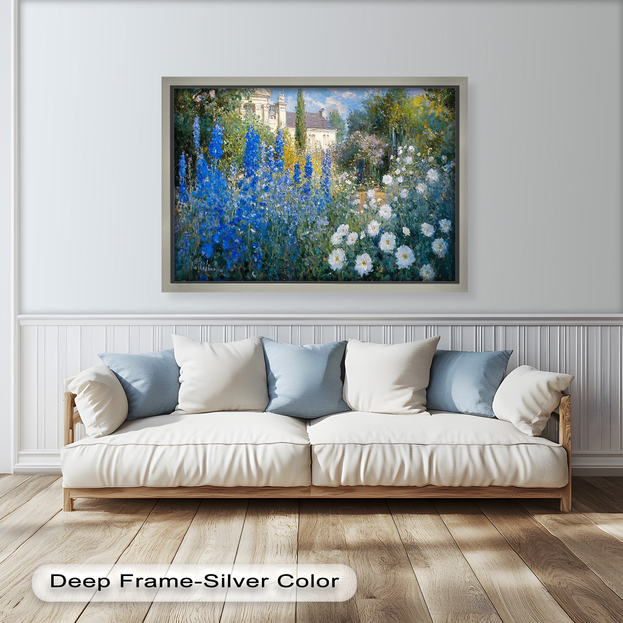 Blue Delphinium Impressionist Oil Painting - Handmade Floral Wall Art for Living Room, Bedroom & Office Decor