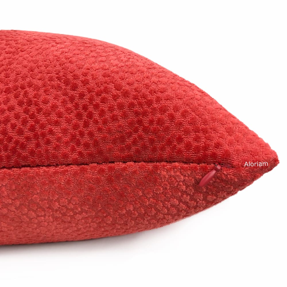 Esme Candy Apple Red Velvet Dots Pillow Cover - Soft Decorative Throw Pillow Case for Sofa, Bed & Home Decor - 18x18 Inches