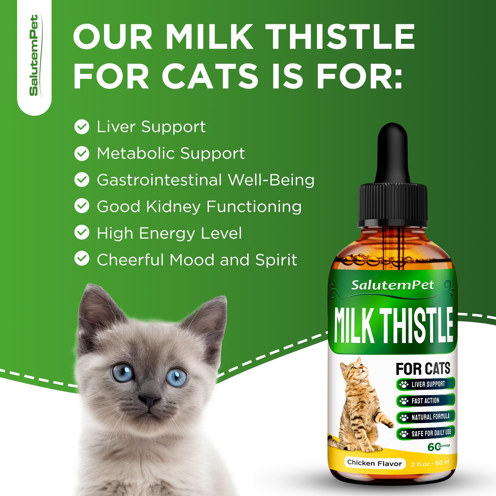 Organic Milk Thistle for Cats - Natural Liver Support Supplement with Antioxidants - 2 Pack (2 Oz Each) - Promotes Healthy Digestion & Detox for Senior & Indoor Cats