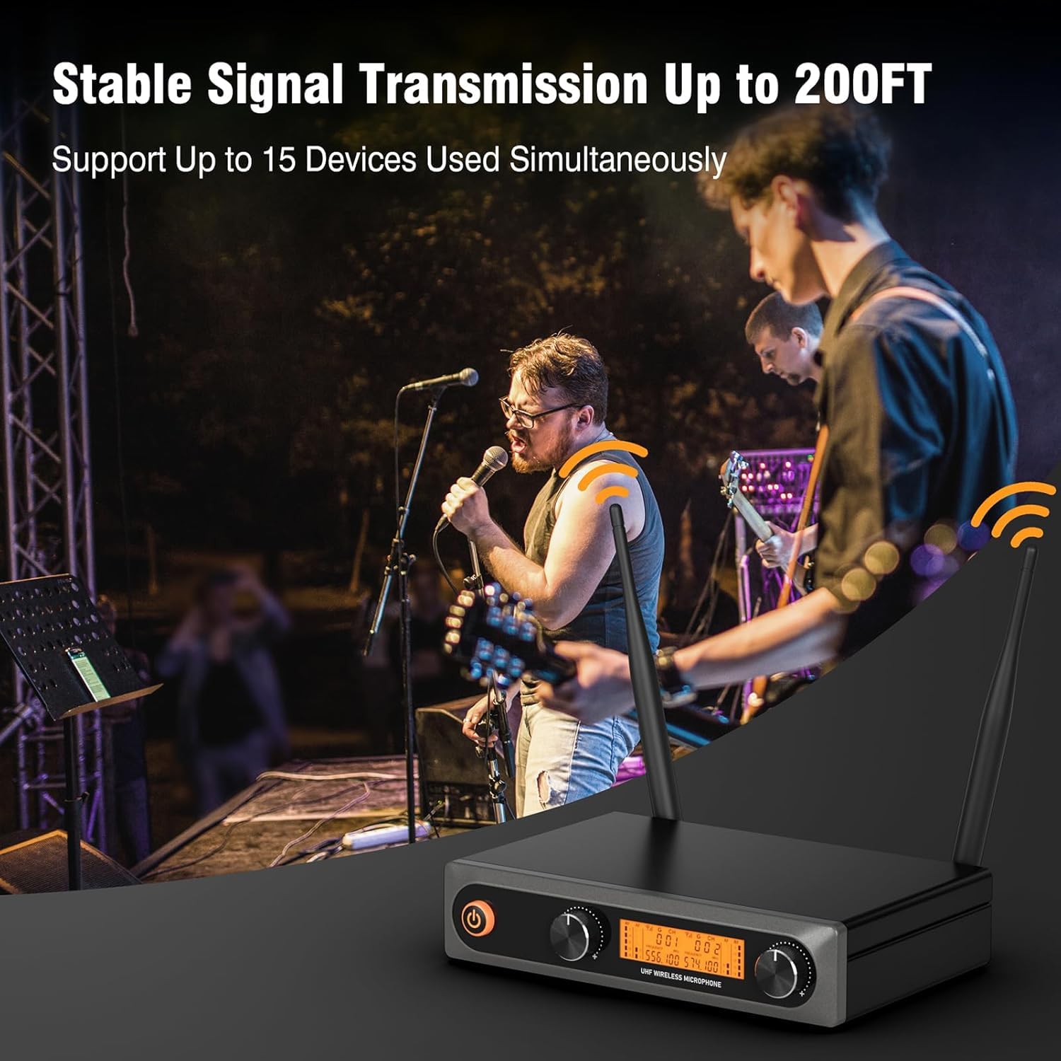 Professional UHF Wireless Microphone System - Dual Metal Handheld Dynamic Mics with 200ft Range for Karaoke, DJ, Church, Wedding & Events | Home KTV, Party & Meeting Use