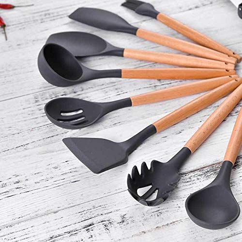 33-Piece Non-Stick Silicone Kitchen Utensil Set with Wooden Handles & Holder - BPA Free, Heat Resistant up to 446°F - Perfect for Cooking, Baking, and Serving - Ideal for Home Chefs & Professional Kitchens