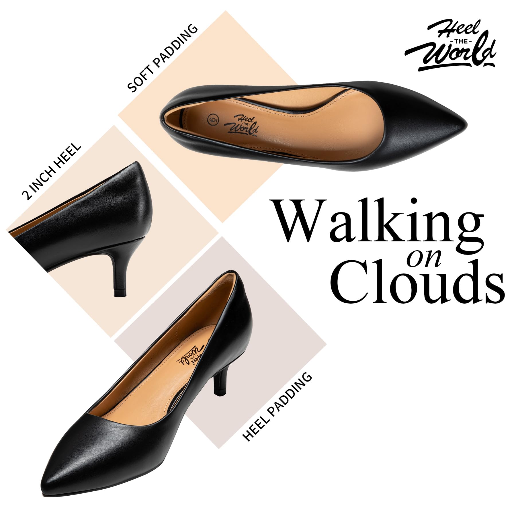 Heel The World Women's Pumps - 2 Inch Kitten Heels in Black, Nude, White, Gold & Brown | Comfortable Work Shoes for Office, Wedding & Formal Events