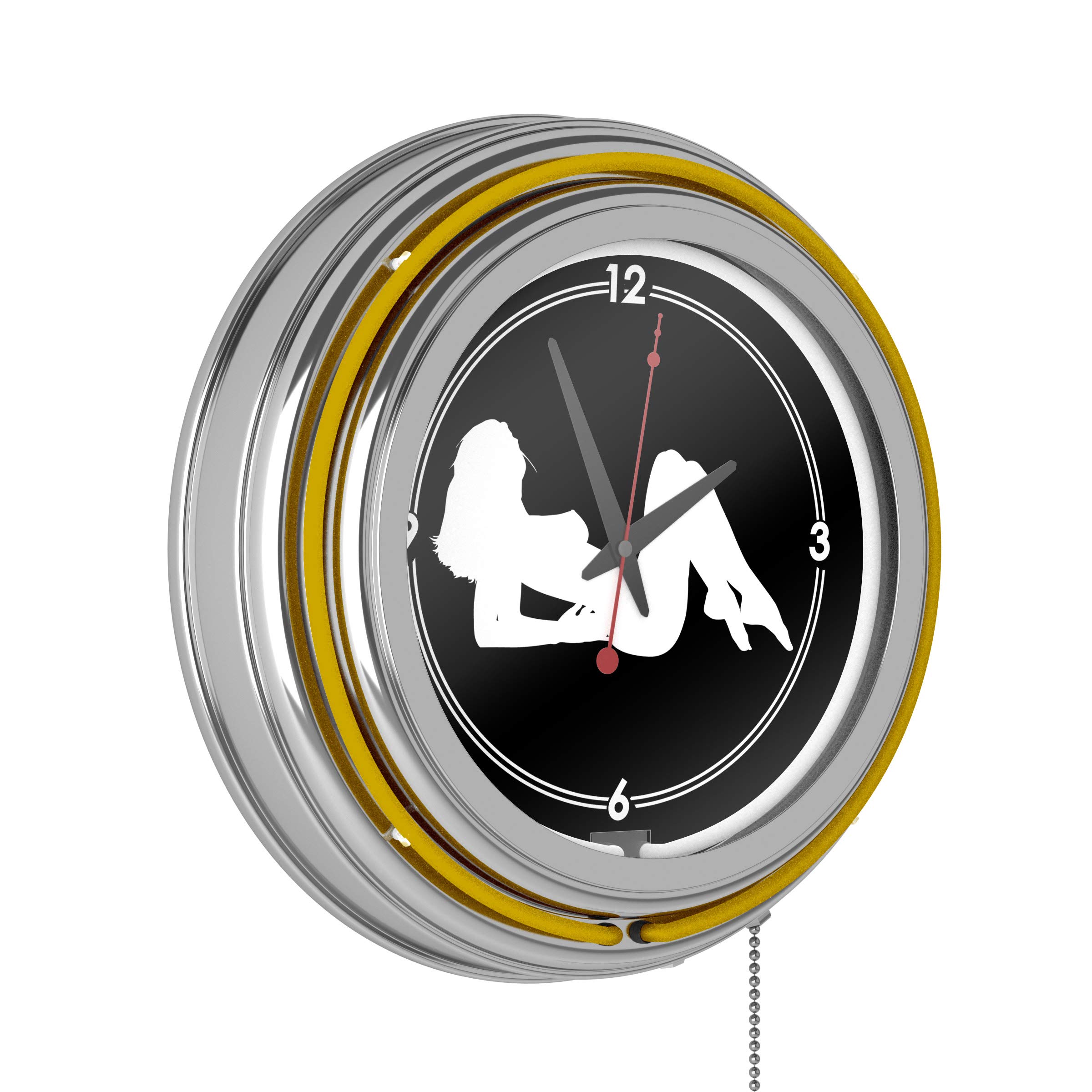 Shadow Babes Series - Yellow Neon Ring Clock with Dual Illumination - Perfect for Bedroom, Gaming Room & Retro Decor