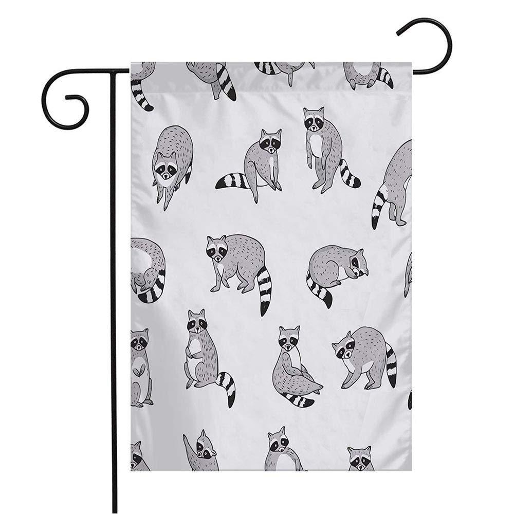 Cute Raccoon Animal Doodle Garden Flag - Hand Drawn Wildlife Design for Outdoor Patio, Lawn & Home Decor - 12x18 Inch Seasonal Welcome Flag - Perfect Gift for Nature Lovers & Baby Showers