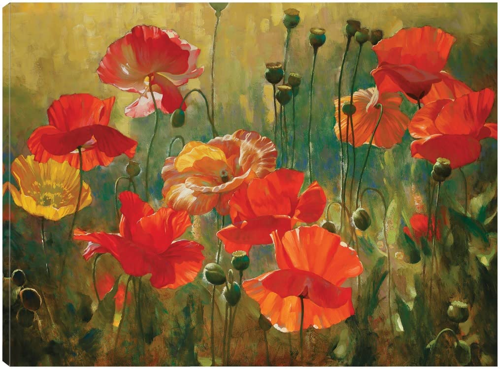 Emma Styles Poppy Fields Canvas Wall Art - 43x32 Inch Hand-Painted Floral Painting for Living Room, Bedroom, Office Decor - Ready to Hang Stretched Canvas - Perfect for Home, Dining Room & Gift Ideas