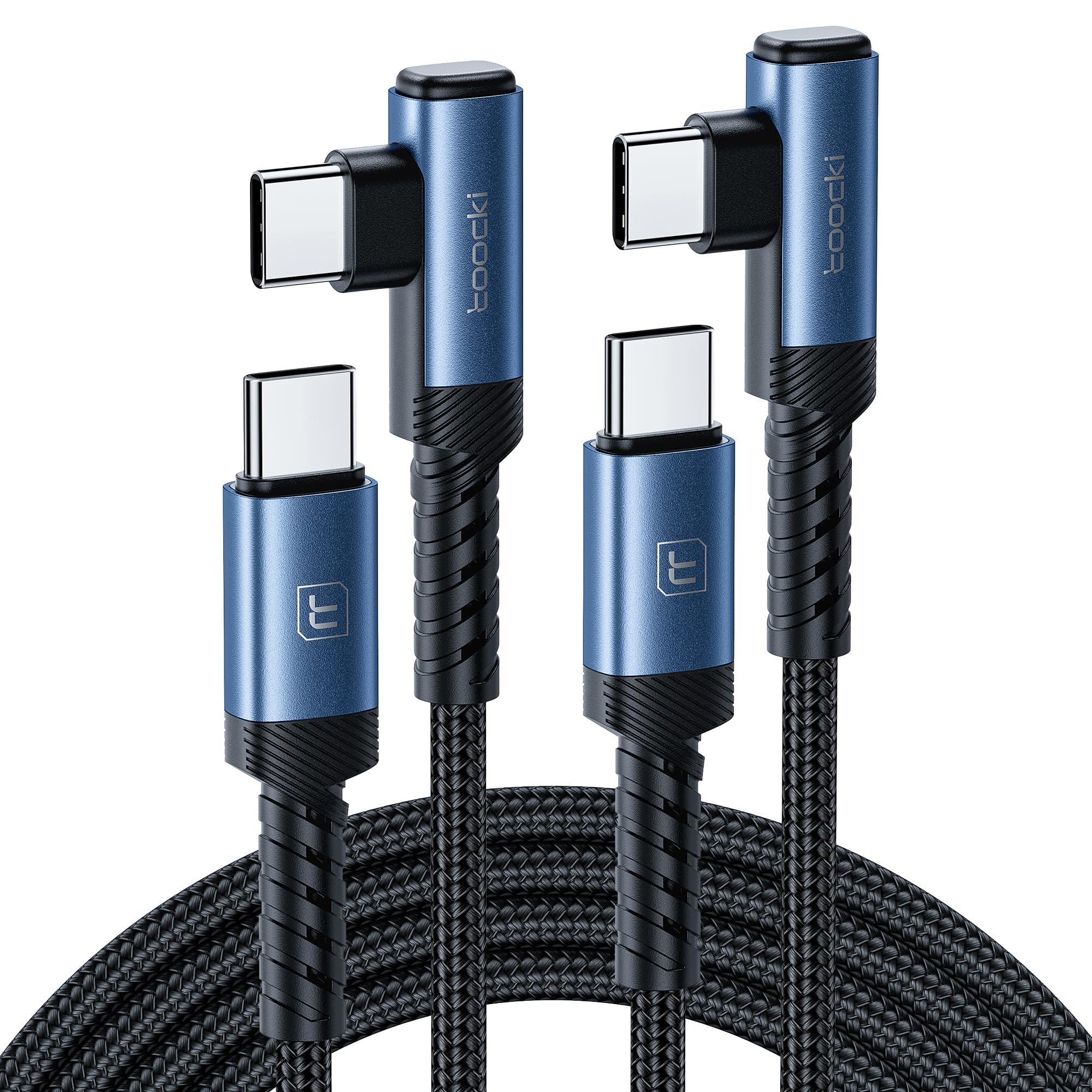 2-Pack 3.3FT USB C to USB C Cable 60W Fast Charging, Right Angle PD 3.0 Type C Charger Cable for iPhone 16 Pro/MacBook Pro Air/iPad Pro/Dell XPS/Galaxy S24/PS5 Controller - Perfect for Gaming, Travel & Office Use