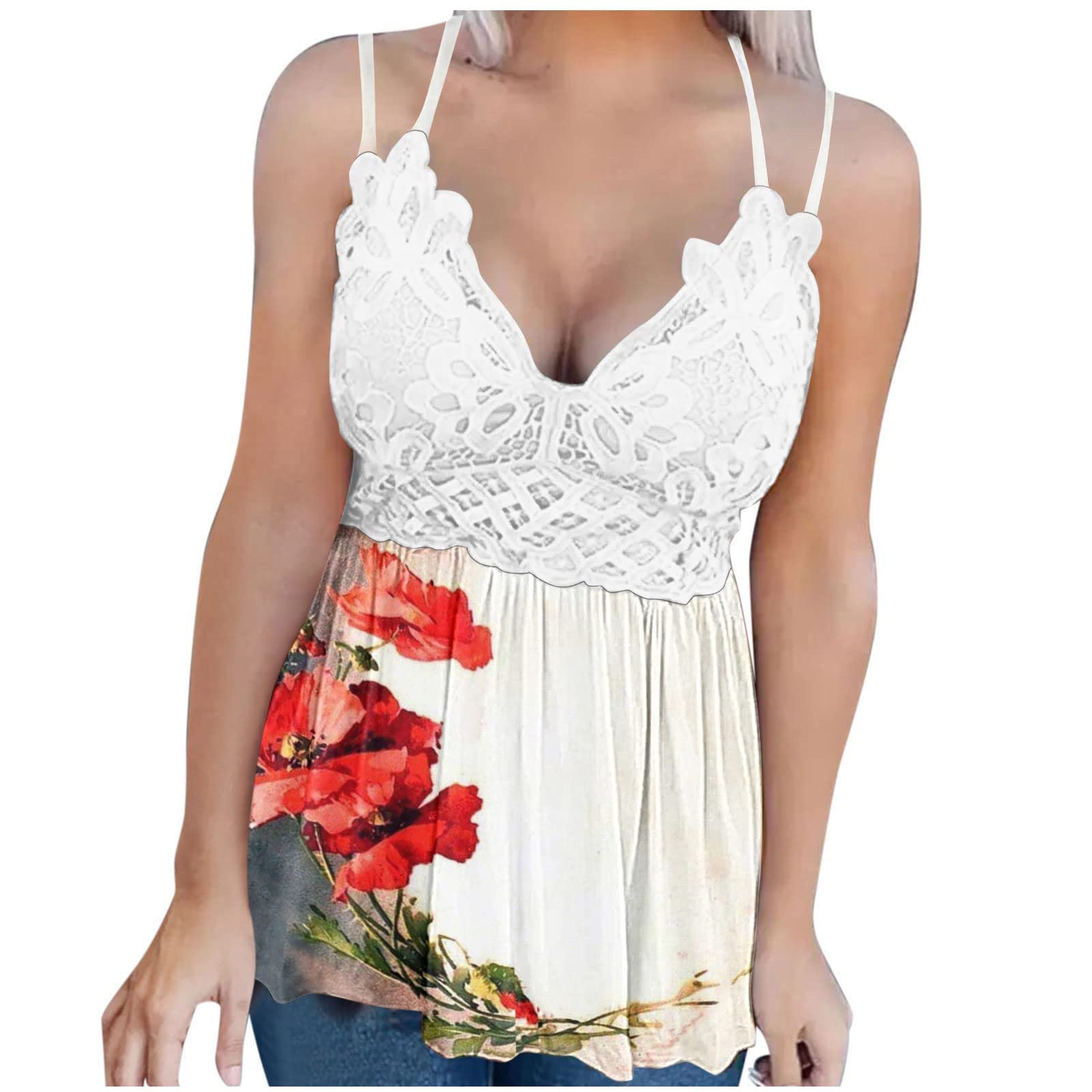 Women's Sexy Lace Patchwork Vest Top - Sleeveless Tank Blouse with Suspenders | Summer Trendy Tunic Tee for Casual Outings & Date Nights