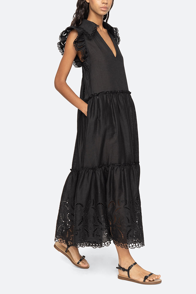 Sea New York Marja Embroidery Flutter Dress - Black | Flowy Summer Dress for Women | Perfect for Beach Vacations, Date Nights & Outdoor Parties