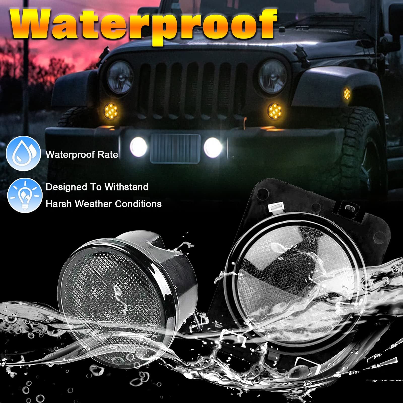 LOYO 4pcs Smoked Lens LED Front Grill Marker Lights & Turn Signal Lights for Jeep Wrangler JK - Off-Road Style Upgrade for Daytime Running & Night Visibility