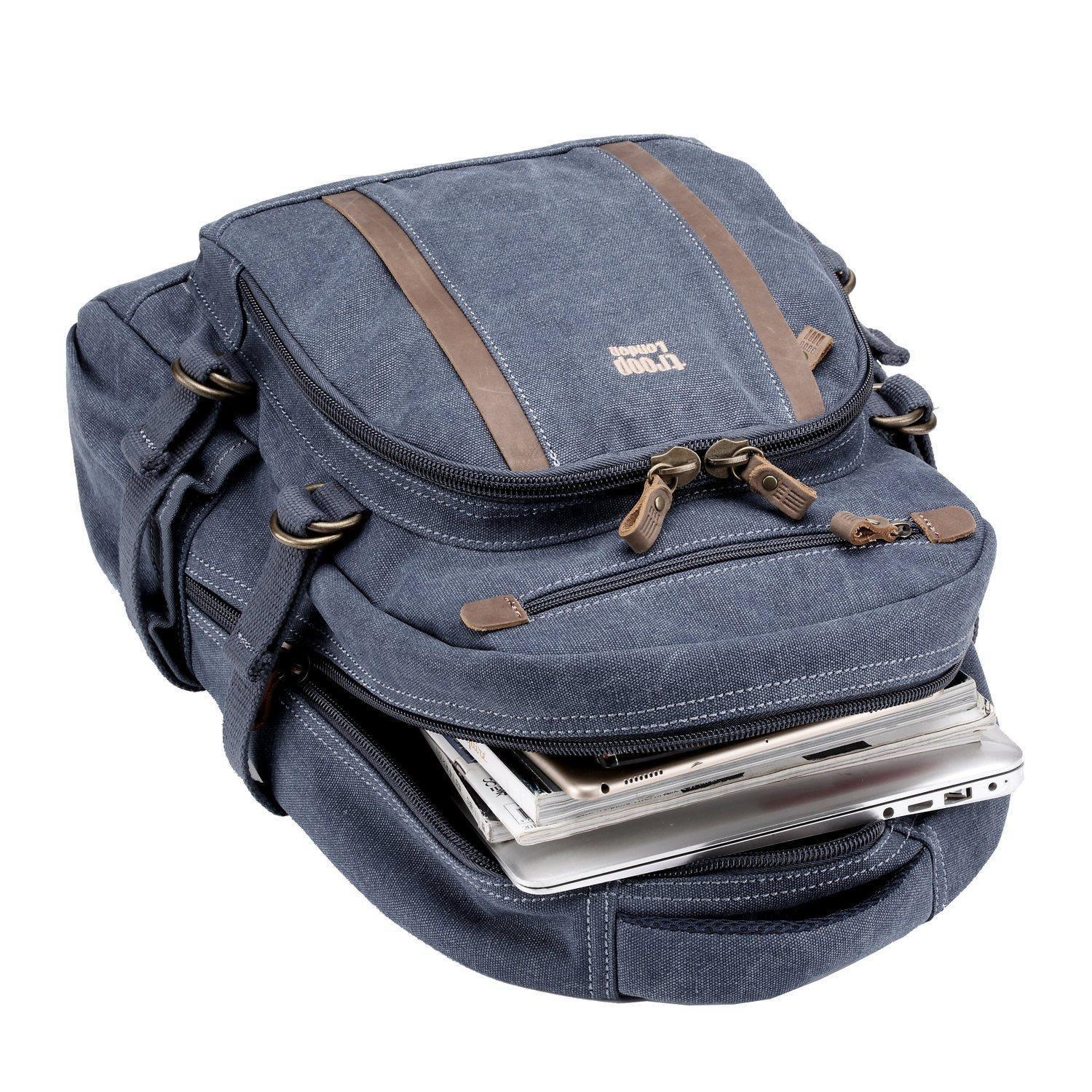 TRP0257 Troop London Classic Canvas Laptop Backpack - Large 15.6 Inch Waterproof Travel Backpack for Men & Women - Perfect for Work, School, College & Business Trips