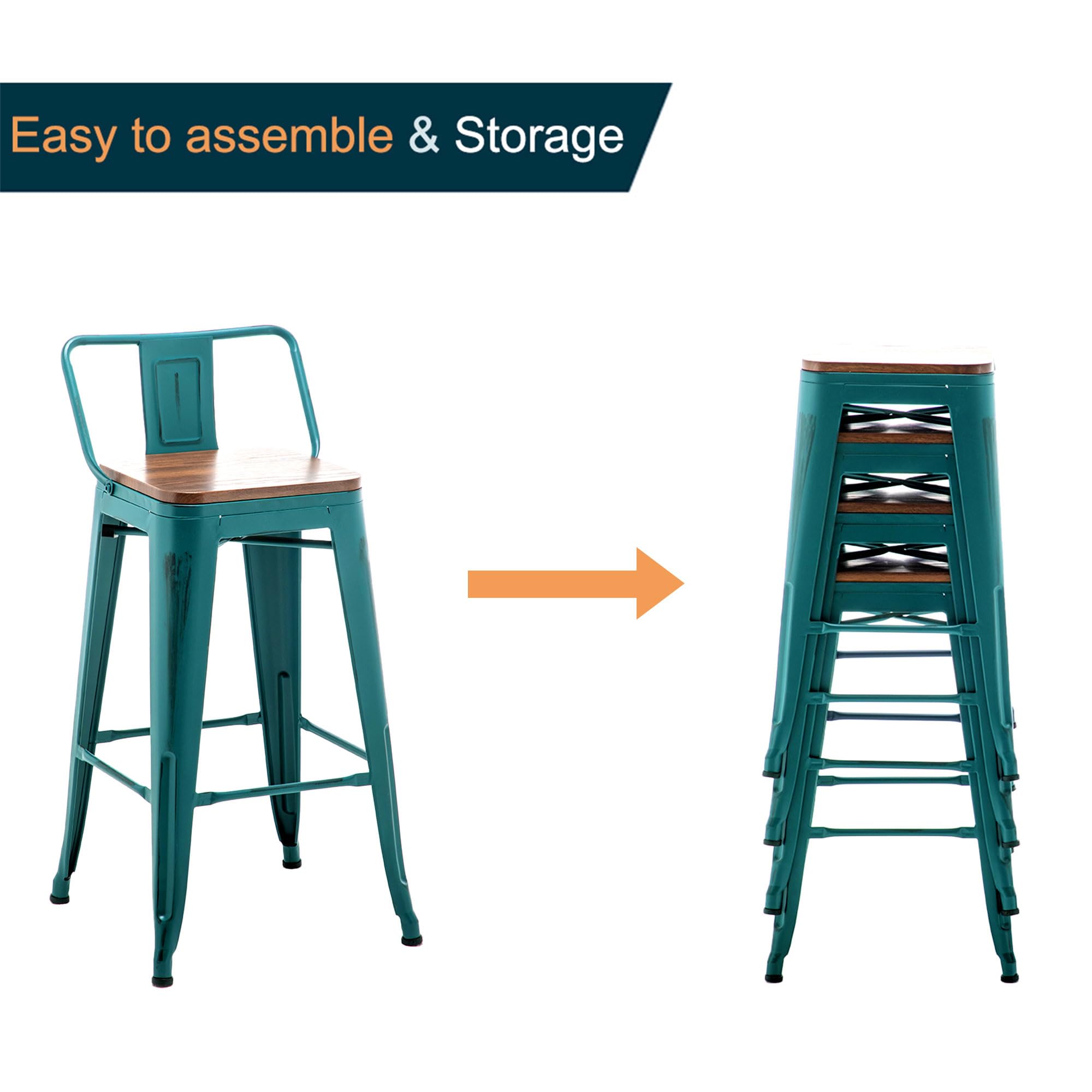 Industrial Metal Bar Stools Set of 4 - 24