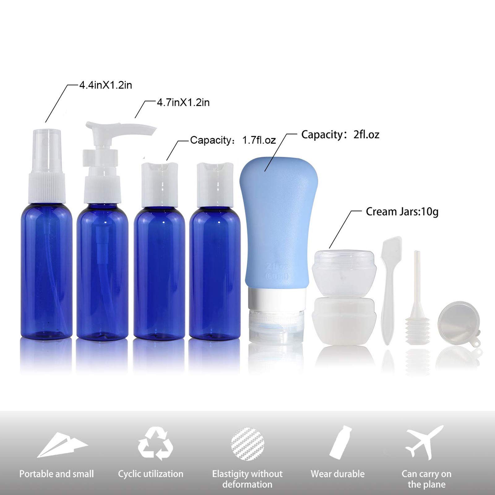 **TSA Approved Leak-Proof Travel Bottles Set with Toiletry Bag - 3oz Travel Size Containers for Shampoo, Lotion & Liquids - Perfect Carry-On Accessories for Women & Men (Blue) - Ideal for Airplane, Gym & Vacation Trips**