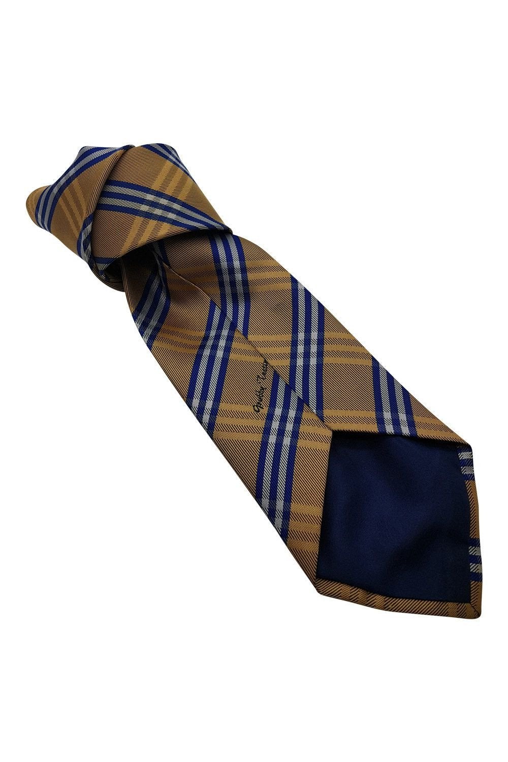 ALLEZ Sussex County Cricket Club Gold & Blue Check Tie - Premium Polyester Necktie for Men - Perfect for Cricket Matches, Weddings & Formal Events