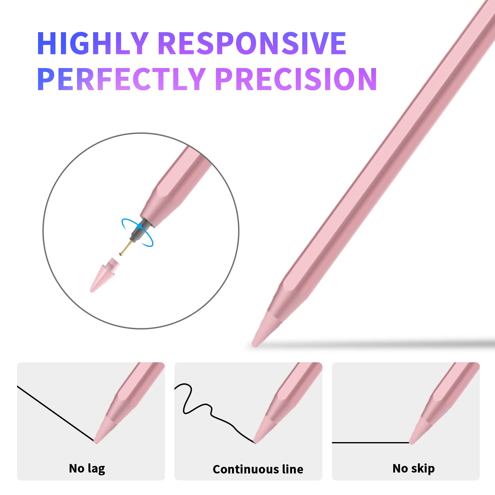 Premium iPad Stylus Pen with Palm Rejection - Compatible with iPad Pro 11/12.9 inch (5th/6th Gen), iPad 10th/9th/8th/7th Gen, iPad Mini 6th Gen & iPad Air 5th Gen - Pink - Perfect for Drawing, Note-Taking & Digital Art