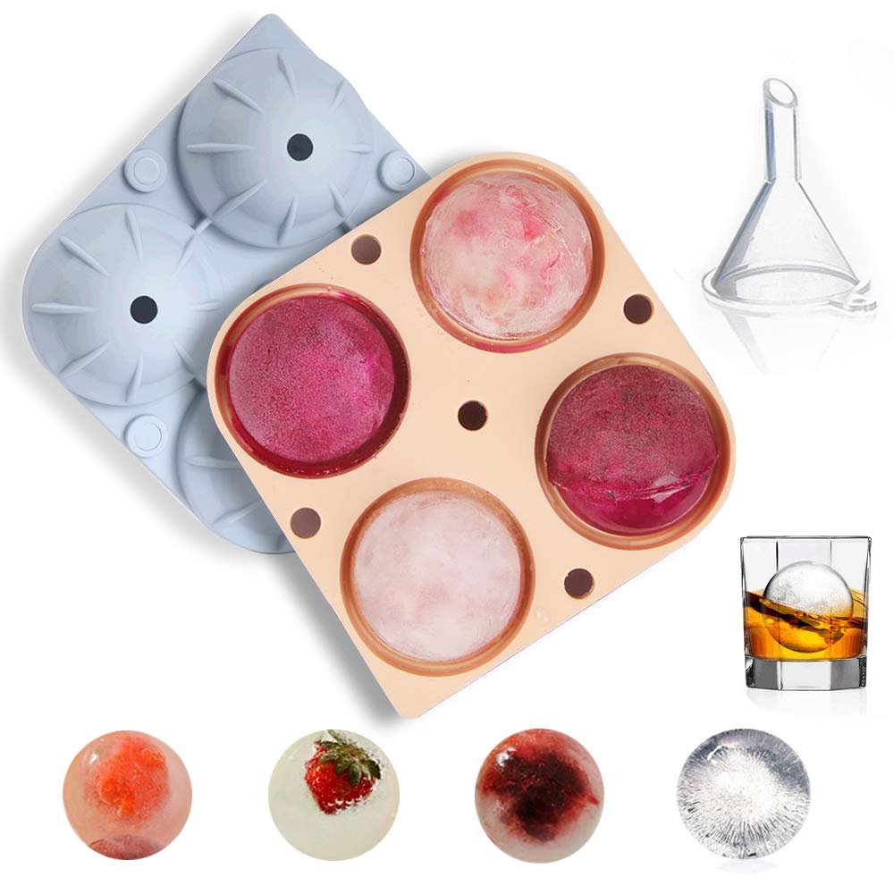 OffKits 2PCS Silicone Ice Cube Trays & Ice Ball Molds - Round Sphere Ice Maker for Cocktails & Drinks (Blue & Orange) - Perfect for Home Bars, Parties & Beverage Chilling