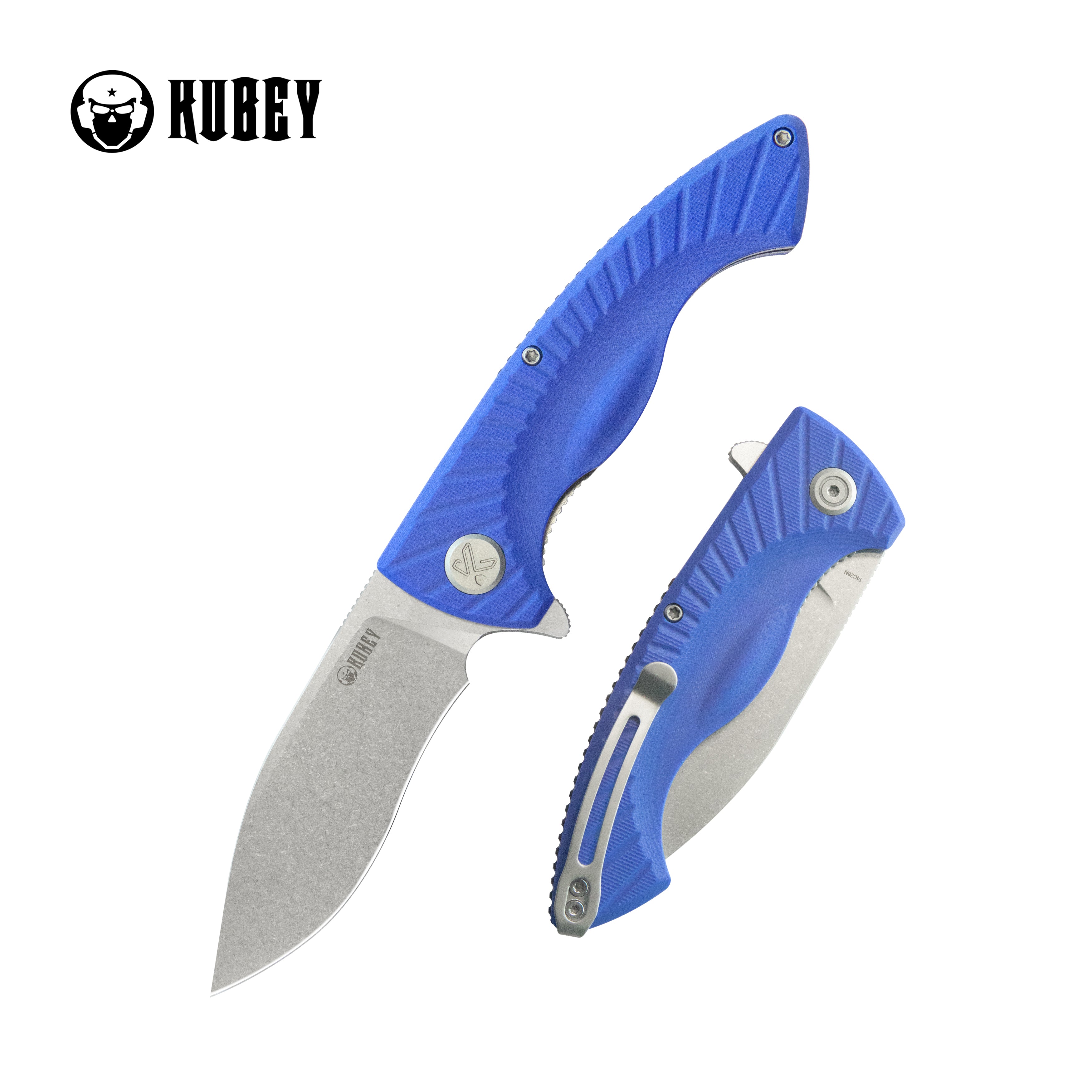 Kubey Timberwolf Flipper Outdoor Folding Knife - Blue G10 Handle, 3.46