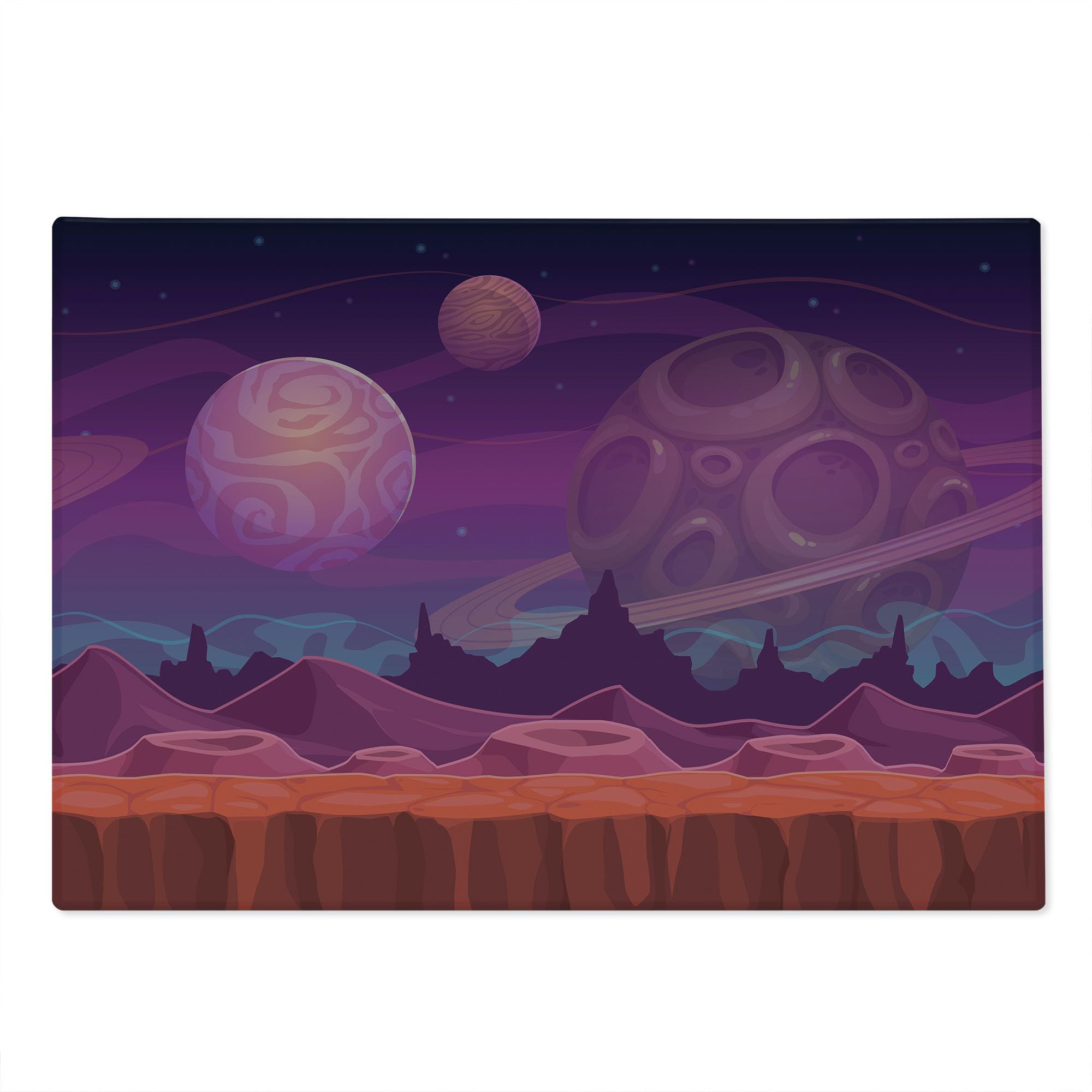 Ambesonne Fantasy Purple Alien Landscape Tempered Glass Cutting Board - Large Decorative Serving Board with Craters & Planets Design - Perfect for Kitchen Prep, Charcuterie Display & Unique Home Decor Gift