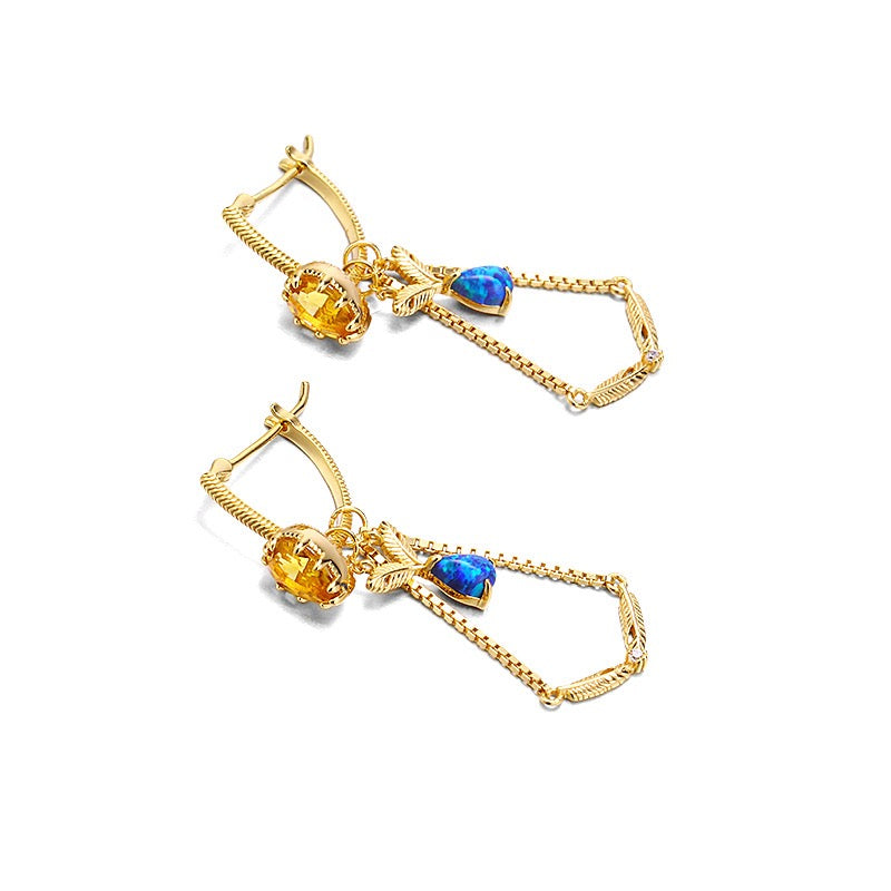 Vintage Citrine & Black Opal Multi-Stone Dangle Earrings | TB1501 | Perfect for Boho Chic, Wedding & Evening Party Jewelry