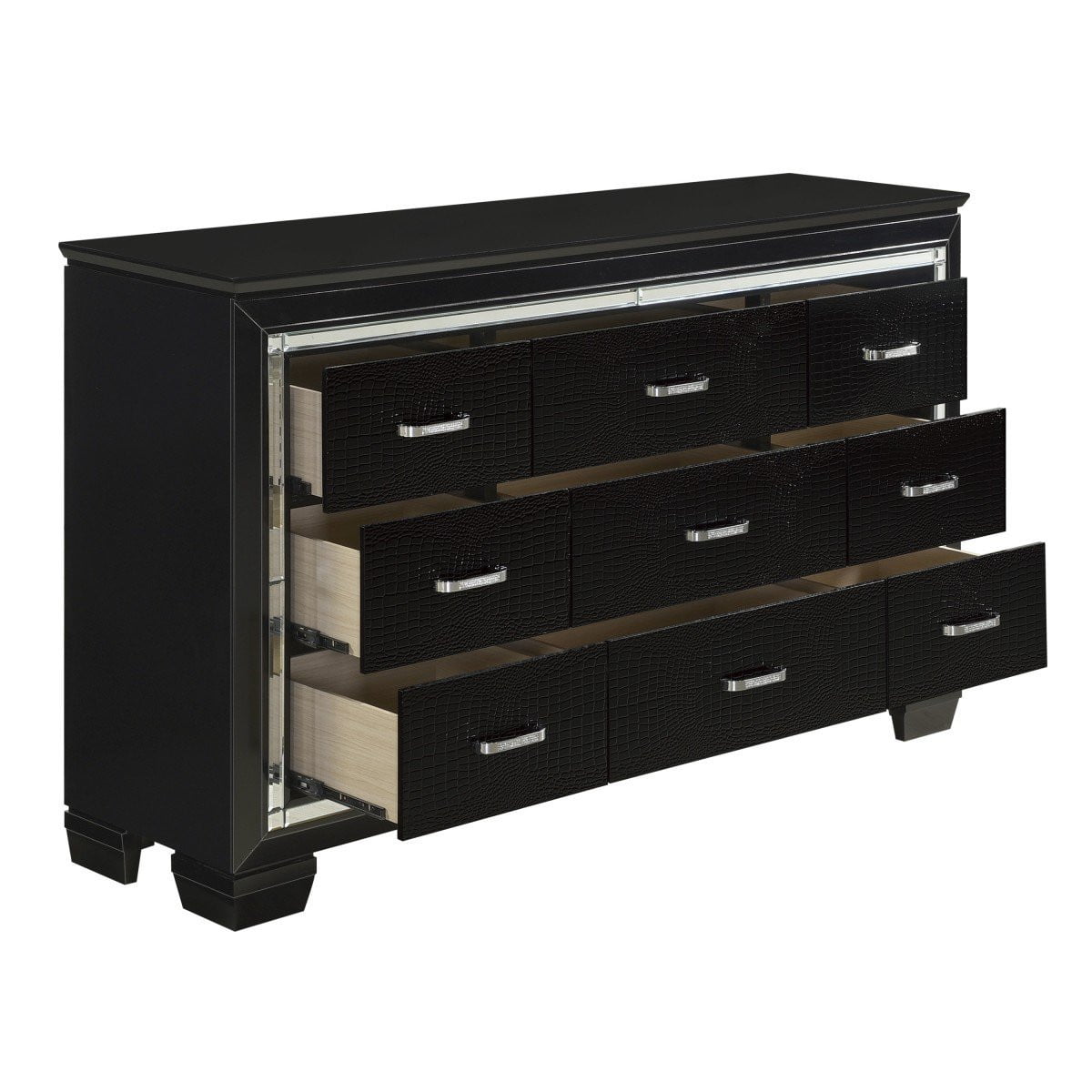 Allura Black Bedroom Collection - Modern Luxury Bedroom Furniture Set for Master Bedroom & Guest Room Decor | Includes Bed Frame, Nightstands & Dresser