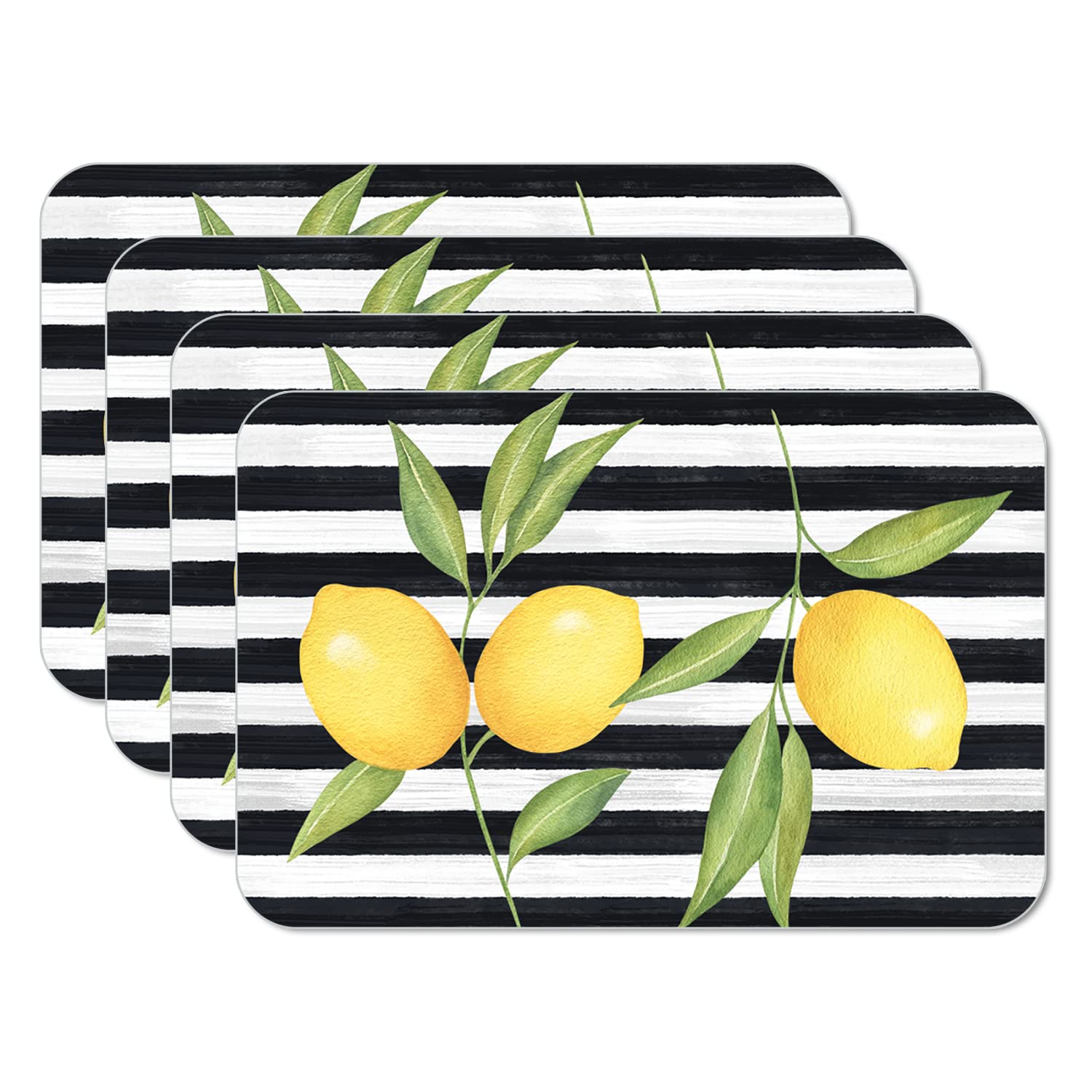 Counterart Jardin De Citron 4 Pack Reversible Plastic Placemats - BPA Free, Easy Care, Wipe Clean, Made in USA - Perfect for Dining Tables, Kitchen Countertops & Outdoor Picnics