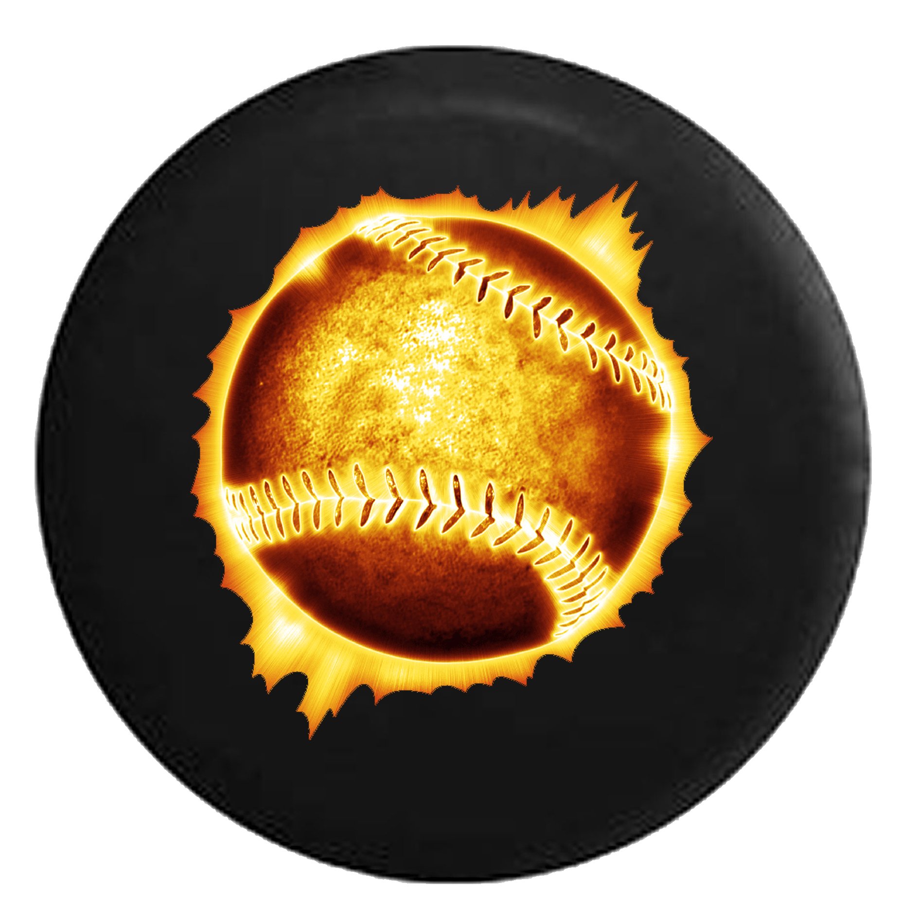 Glowing Red Fire Softball Baseball Spare Tire Cover - 33 Inch Black Sports Design for Trucks & SUVs - Perfect for Tailgating, Camping & Outdoor Adventures