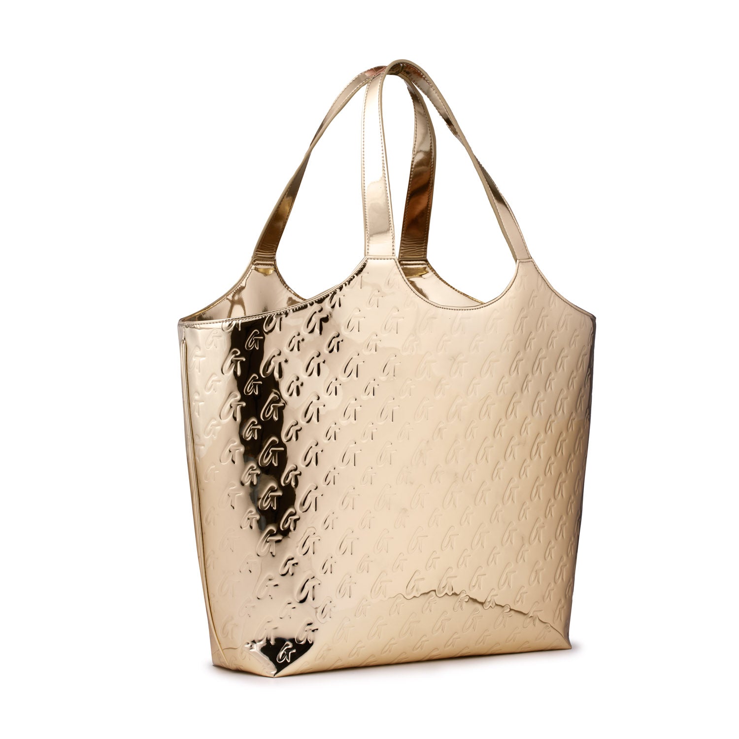 Luxury Metallic Monogram Maxi Tote Bag - Gold Shiny Designer Handbag for Women, Perfect for Work, Travel & Shopping