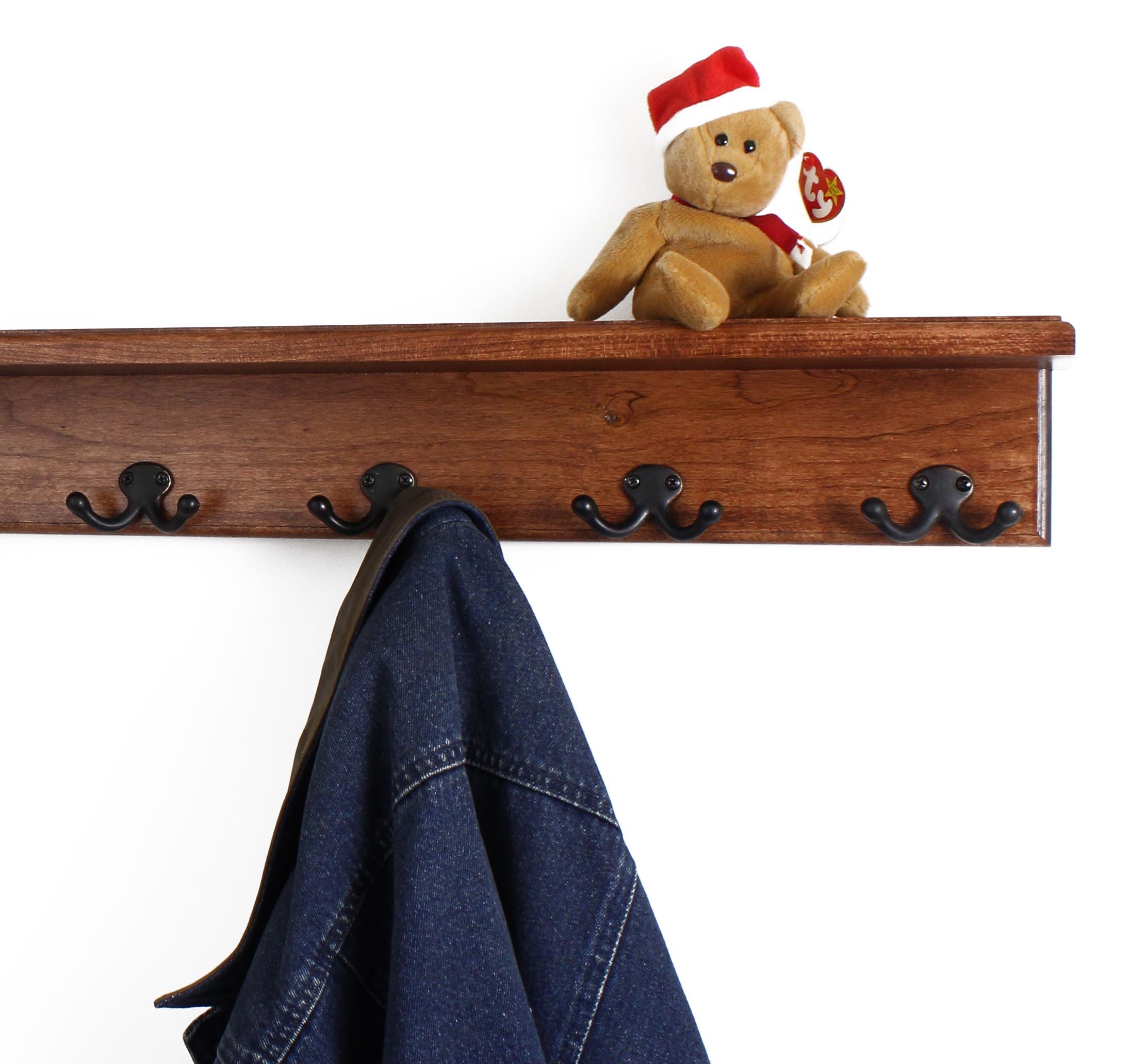Solid Cherry Wood Coat Rack with 8 Aged Bronze Double Hooks - 42