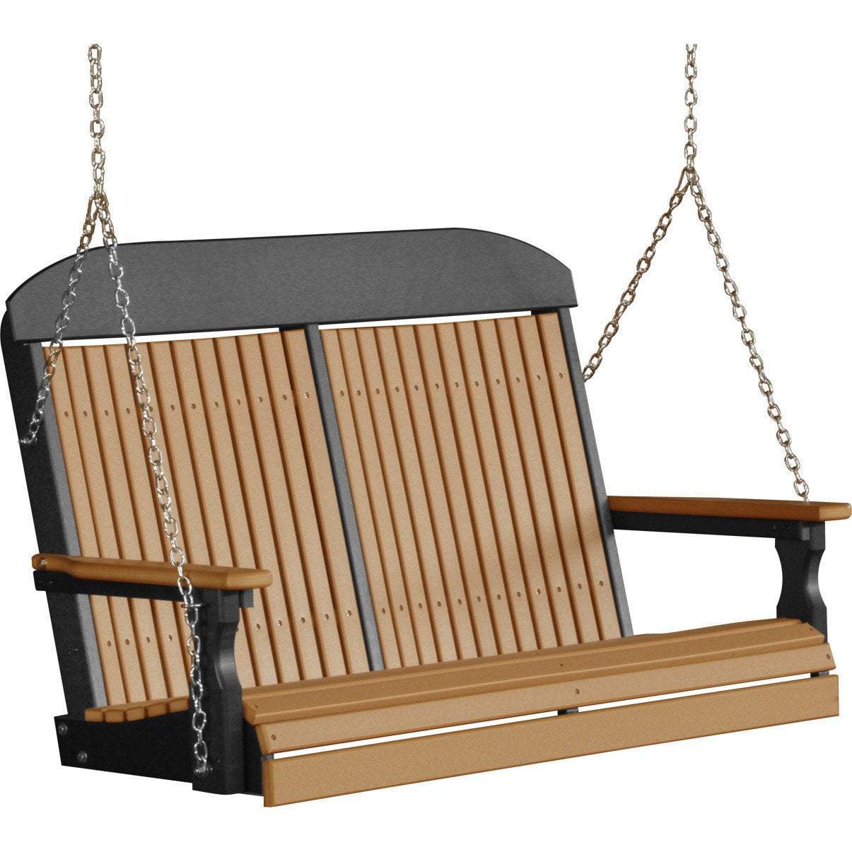 LuxCraft 4ft Cedar Classic Highback Recycled Plastic Porch Swing with Cup Holder - Outdoor Patio Furniture for Garden, Backyard & Deck Relaxation