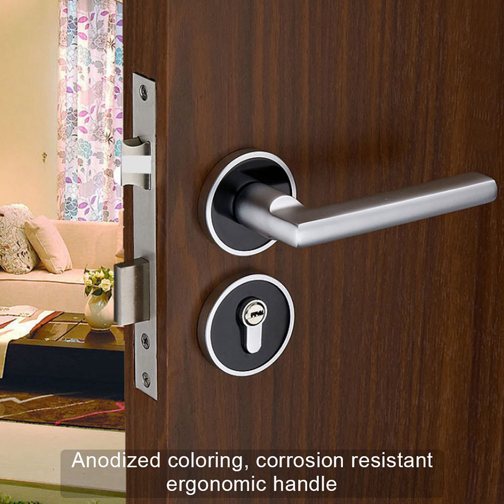 European Style Wooden Door Handle Lock - Space Aluminum Anti-Theft & Silent Door Lock for Bedroom & Bathroom - Perfect for Home Security & Privacy