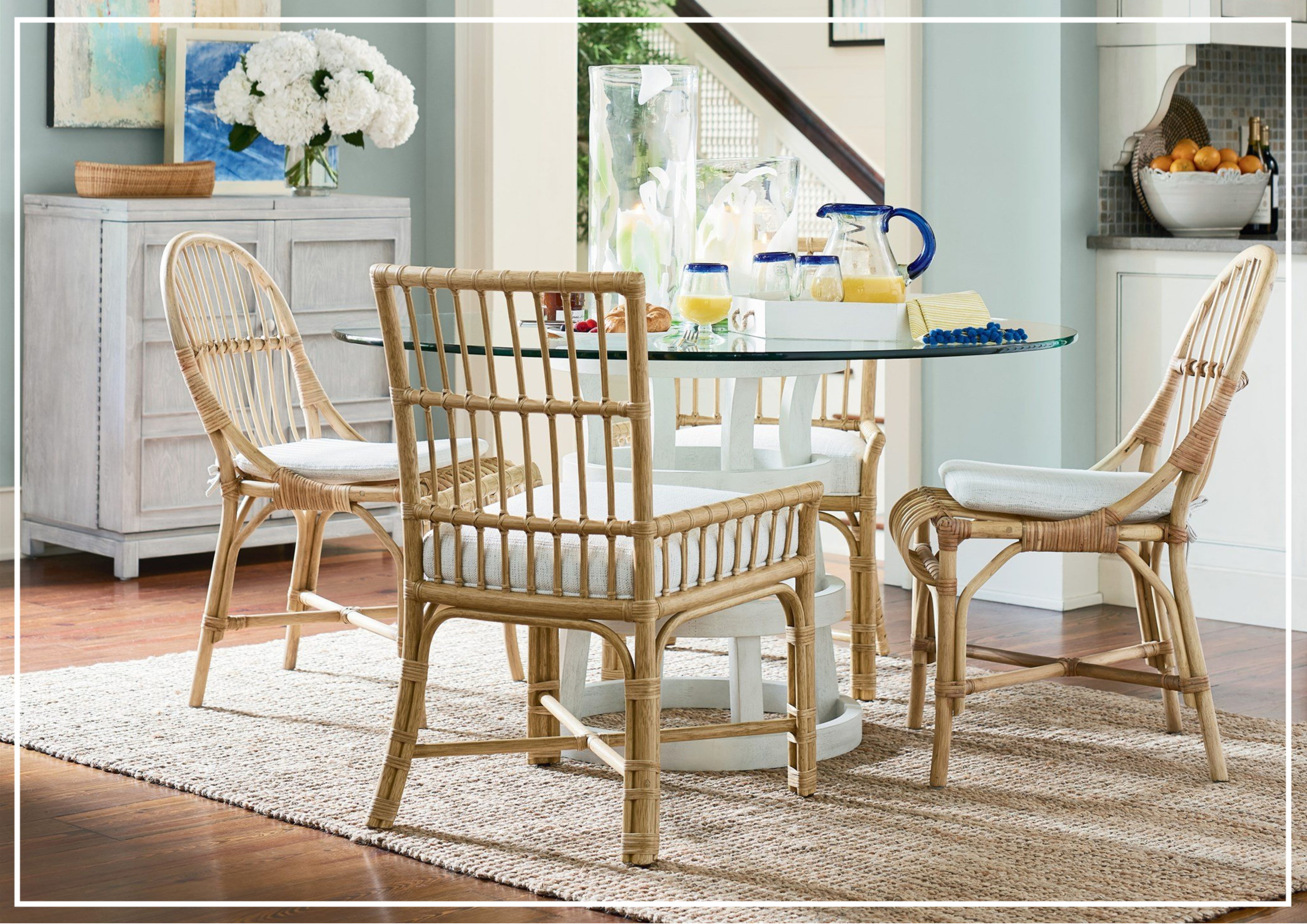 Universal Furniture Clearwater White Fabric Low Arm Chair with Rattan Finish - Modern Accent Chair for Living Room, Bedroom, or Office - Comfortable Seating with Stylish Woven Design