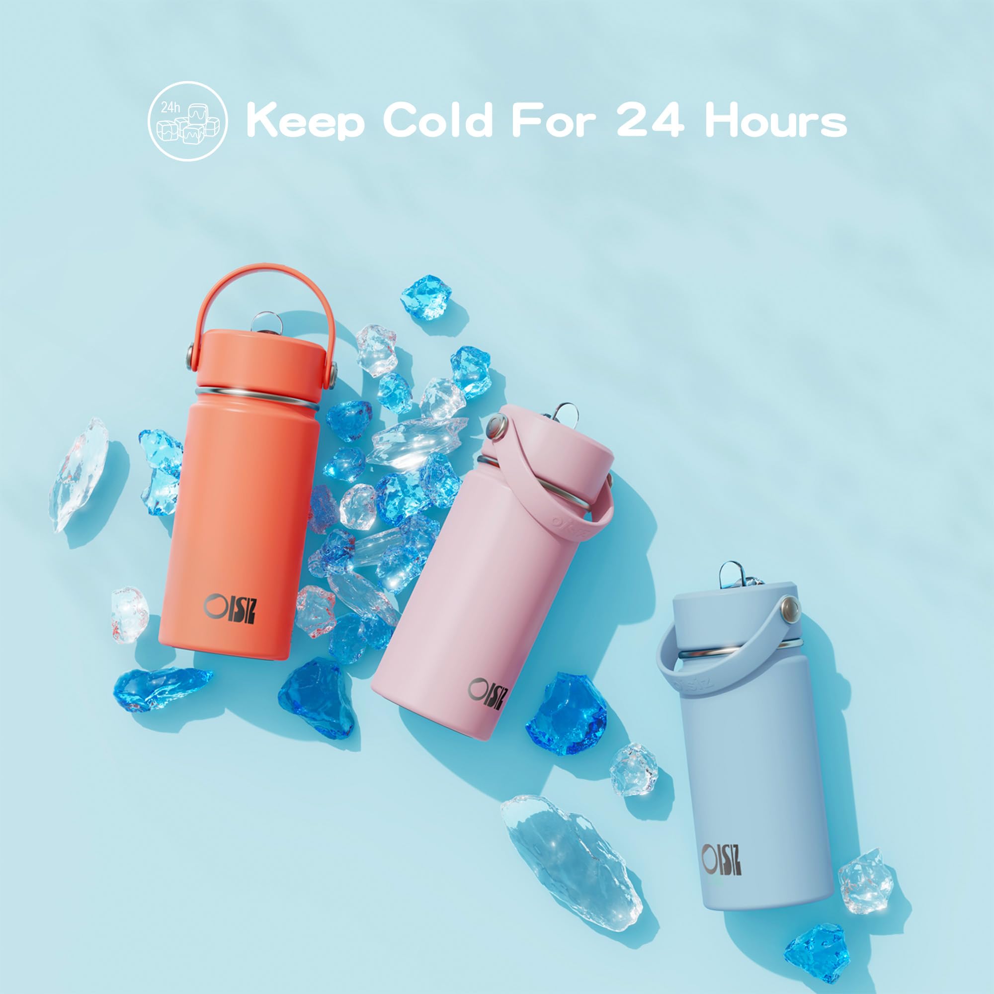 OISIZ 14oz Kids Water Bottle with Straw Lid - Vacuum Insulated 316 Stainless Steel, BPA Free, Leakproof, Keeps Cold 24 Hours - Perfect for School, Sports, and Outdoor Activities