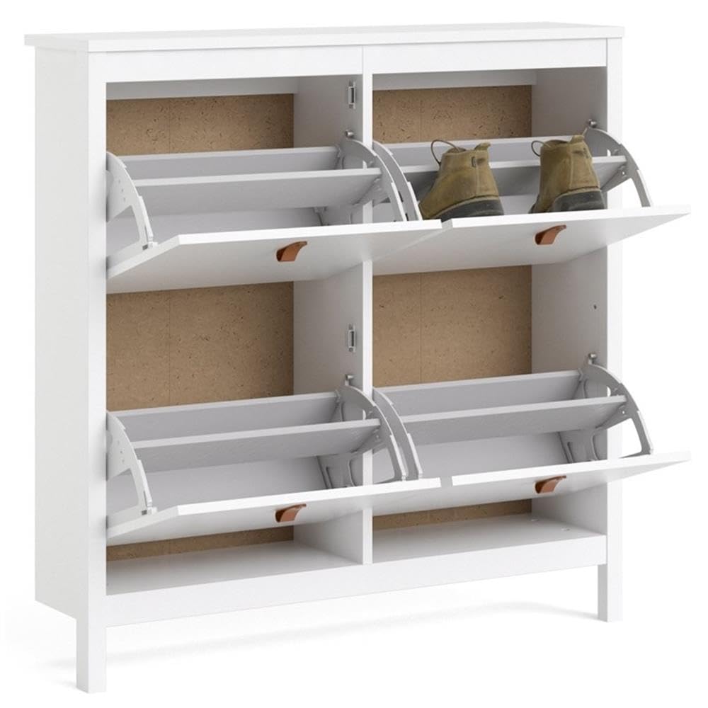 Tvilum White Madrid 4-Drawer Shoe Storage Cabinet - Organize Shoes in Entryway, Closet or Bedroom