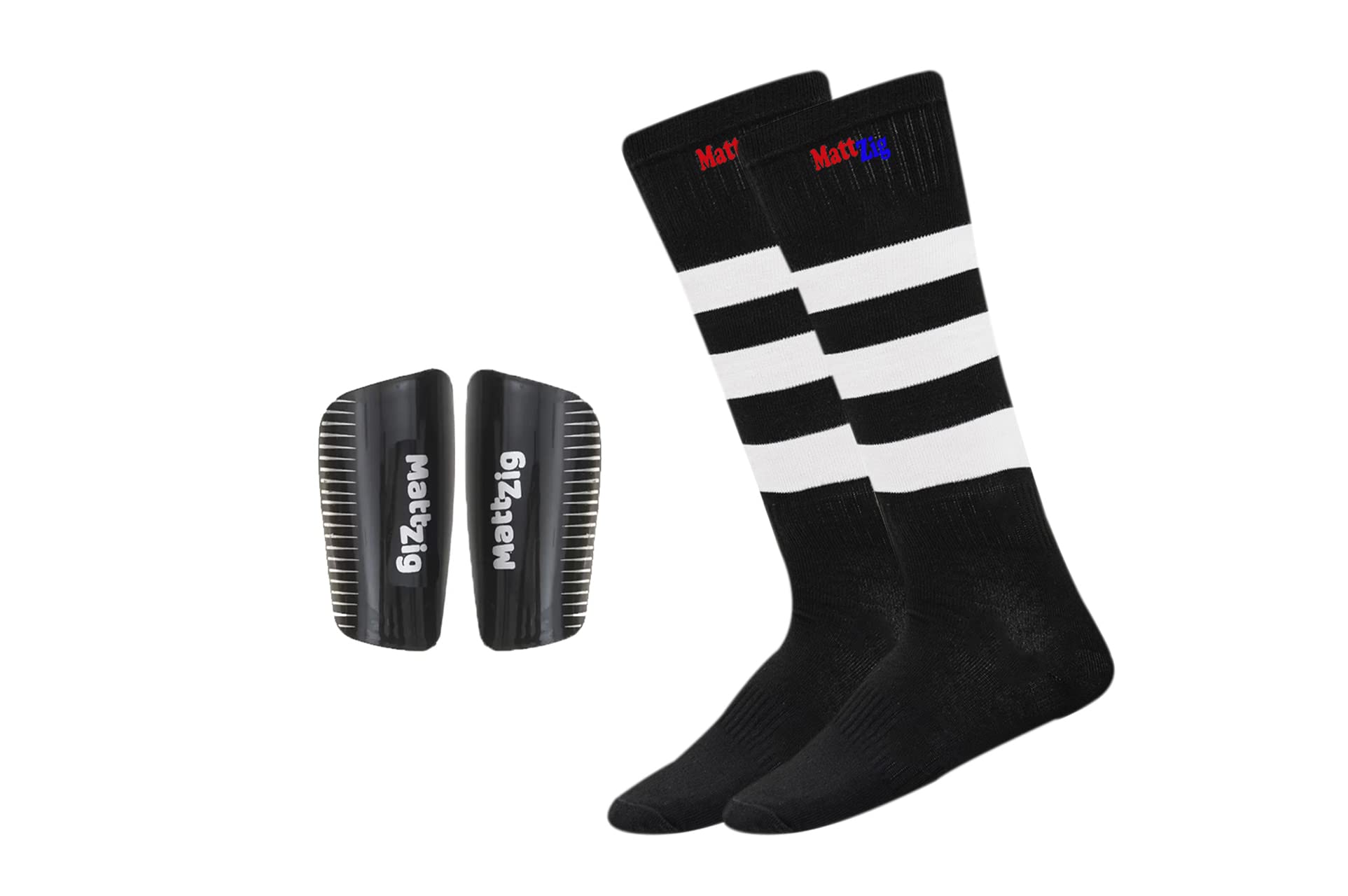 MattZig Indian Pro Football Kit - Black Football Socks & Shin Guards Set for Soccer Players | Perfect for Training, Matches & Team Sports