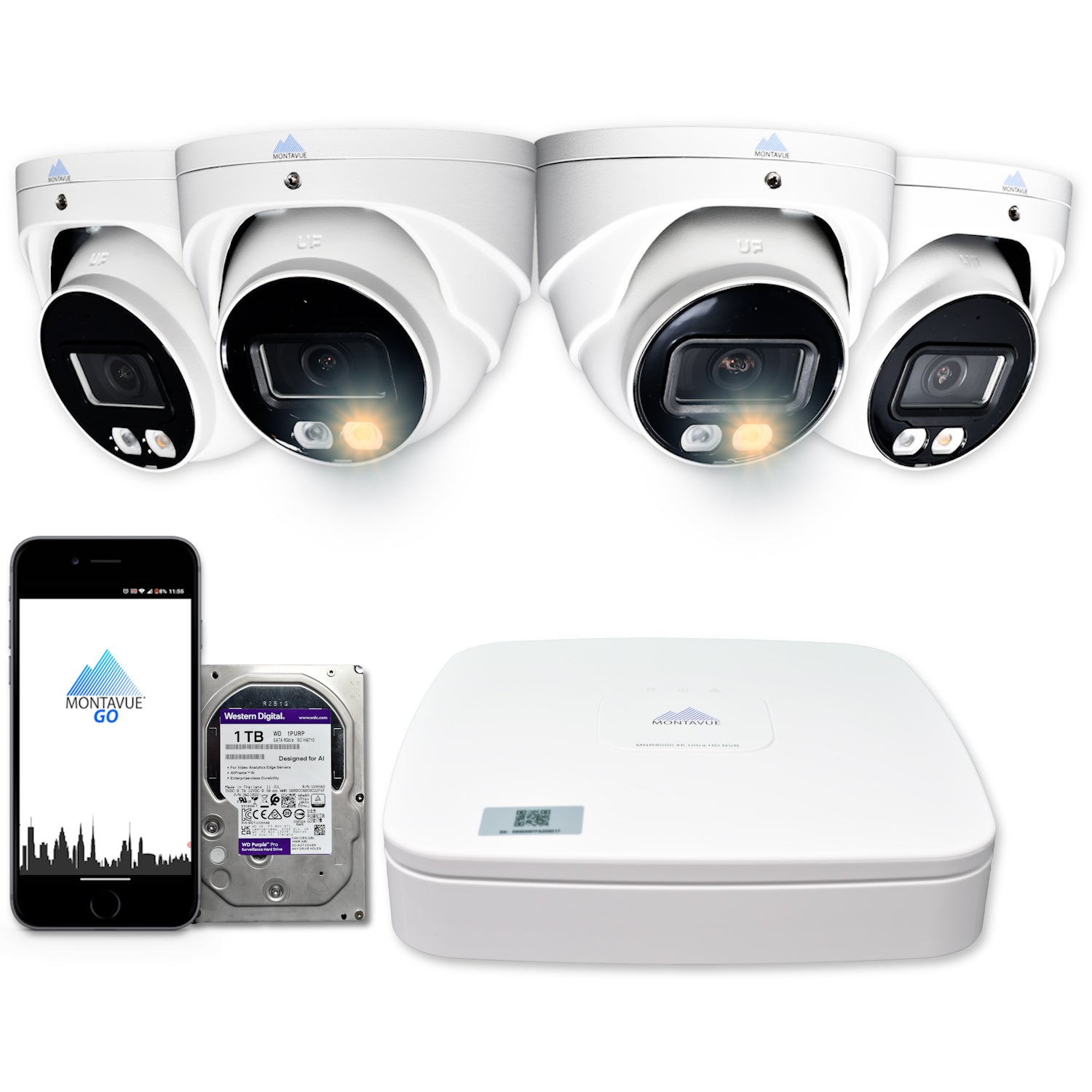 MTT4095 4MP 2K Security Camera System - 4 Channel NVR with 1TB HDD, SMD+ & Turret Cameras for Home & Business Surveillance | Indoor/Outdoor Protection