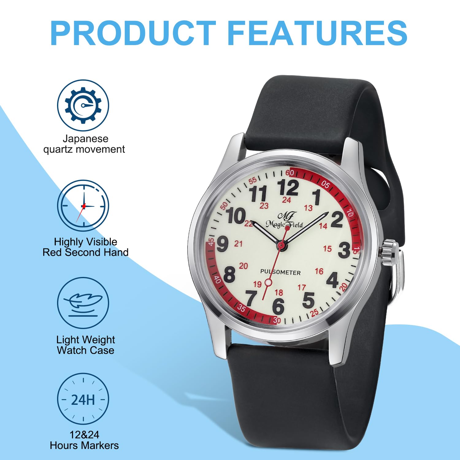 ManChDa Professional Nurse Watch - Analog Medical Watch with Second Hand, Easy to Read for Healthcare Workers - Perfect for Nurses, Doctors & Medical Students in Hospitals & Clinics