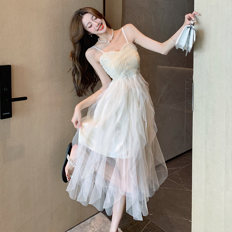 Fairy Tulle Spaghetti Strap Summer Dress for Women - Flowy Boho Beach Dress with Elastic Waist, Perfect for Vacation, Party, and Casual Wear