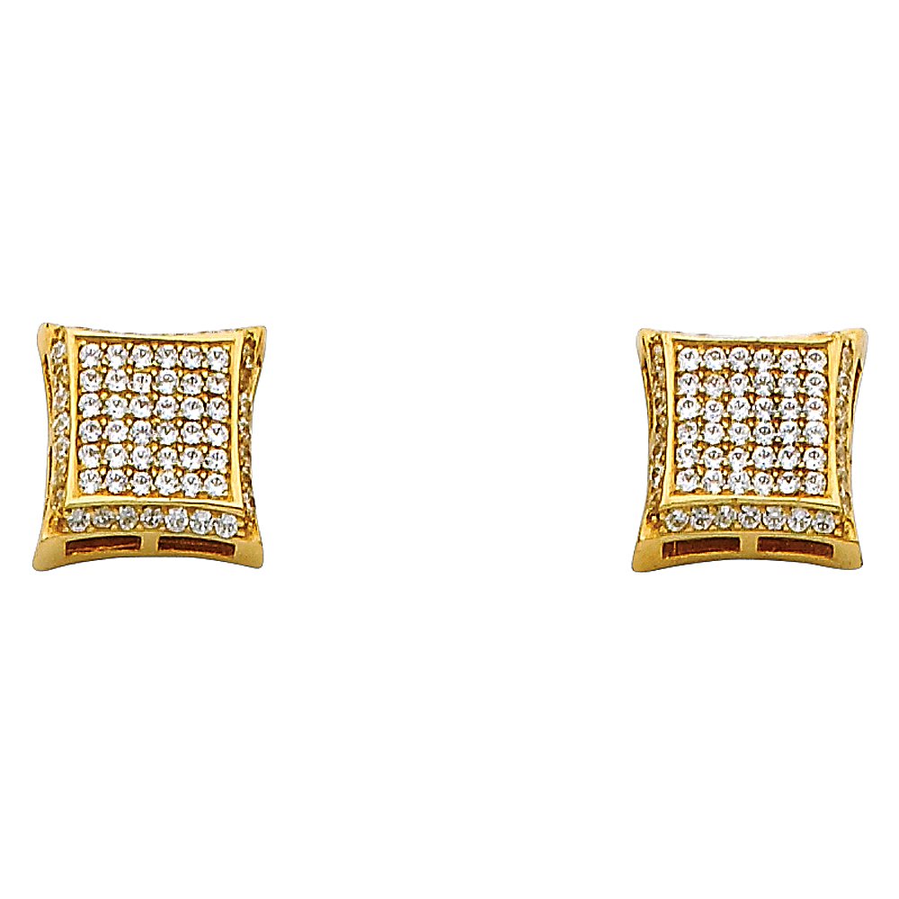 14K Yellow Gold Elegant Micro Pave Square Stud Earrings for Women - Perfect for Weddings, Parties & Formal Occasions