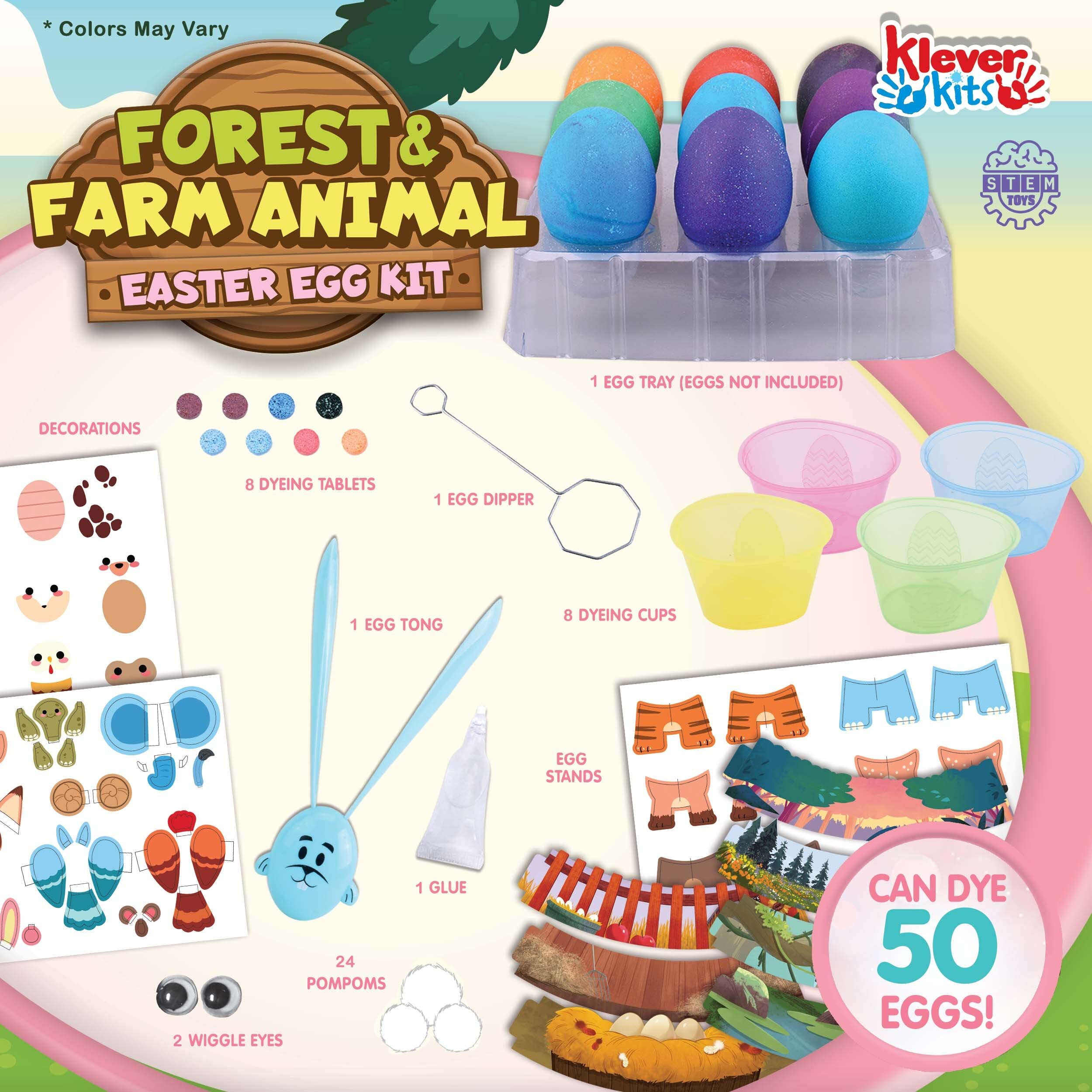 53Pcs Easter Egg Decorating Kit with Animal Papercuts & Face Stickers - Klever Kits for Kids Easter Party Favors, Creativity Activities & Egg Hunt - Perfect for Easter Decorations, DIY Crafts & Family Holiday Fun