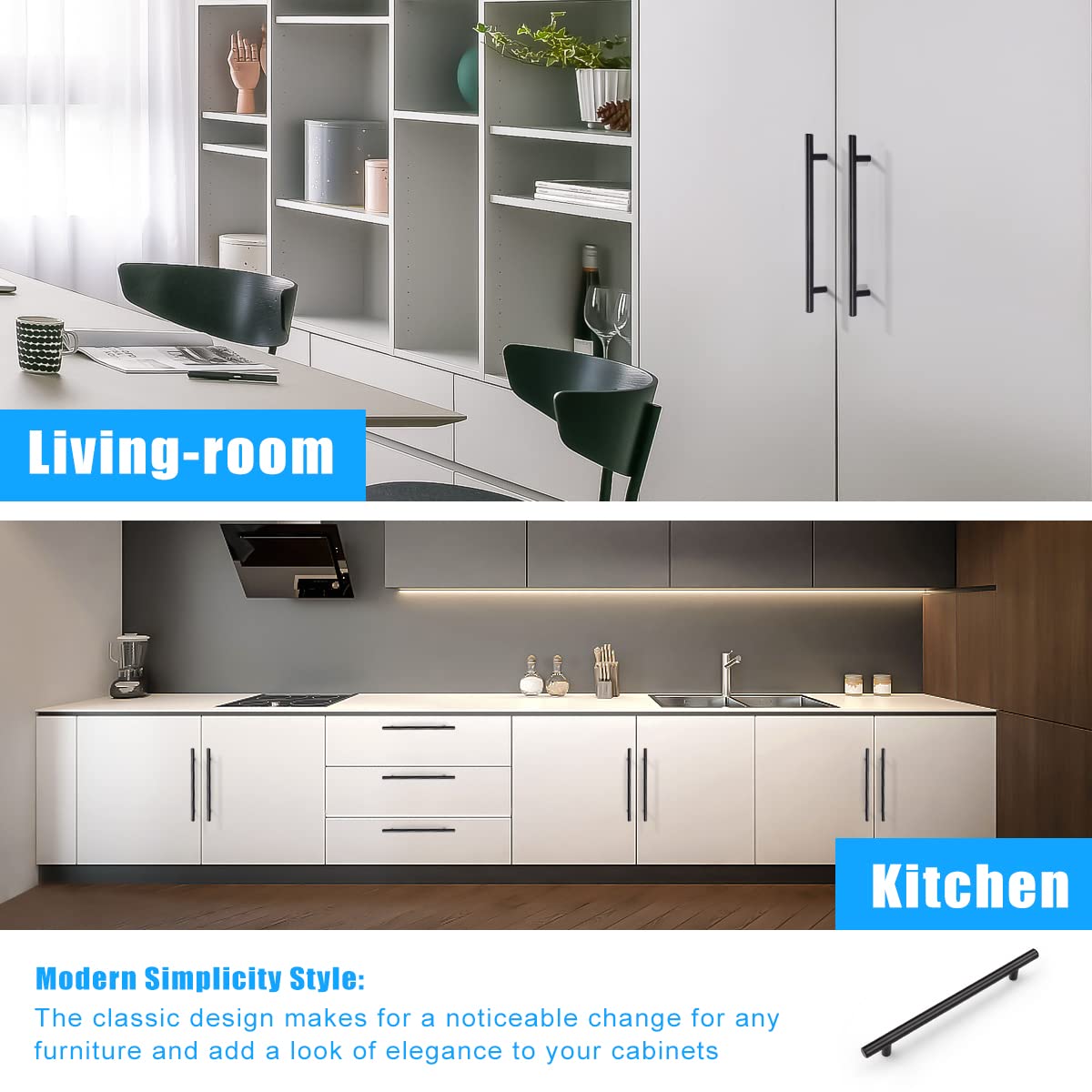 KNOBWELL 10 Pack Black Cabinet Pulls 7-9/16